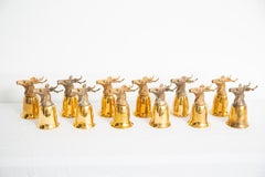 Set of 14 Brass Stirrup Cups Goblets with Animal Heads, Stags
