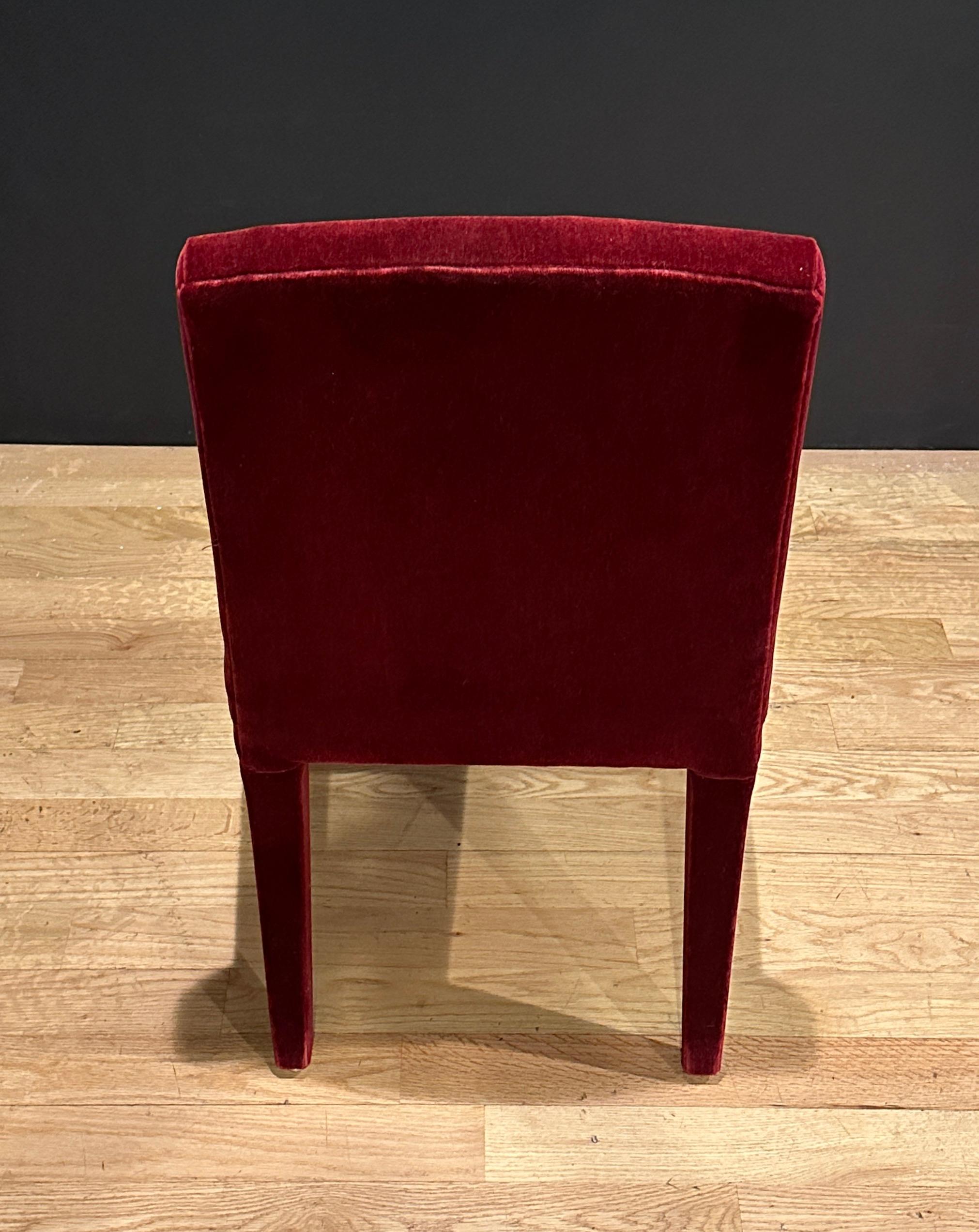Modern Set Of 14 Burgundy Mohair Dining Chairs For Sale