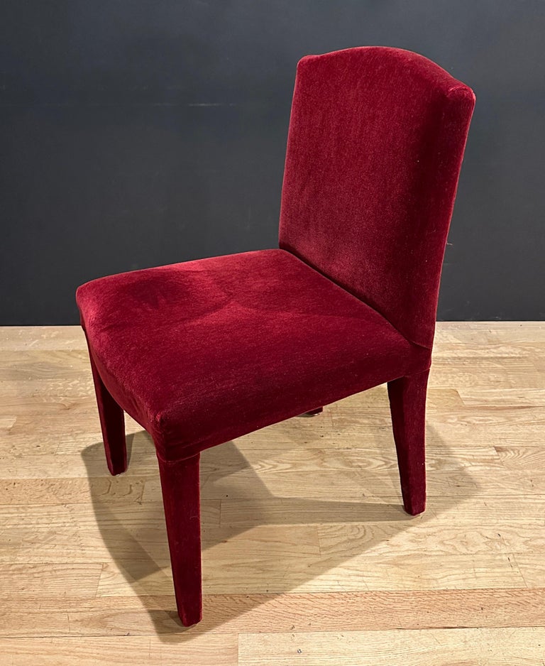 Set Of 14 Burgundy Mohair Dining Chairs