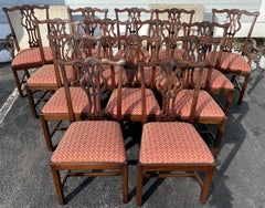 Set of 14 Chippendale Style Mahogany Dining Chairs w/ Upholstered Slip Seats