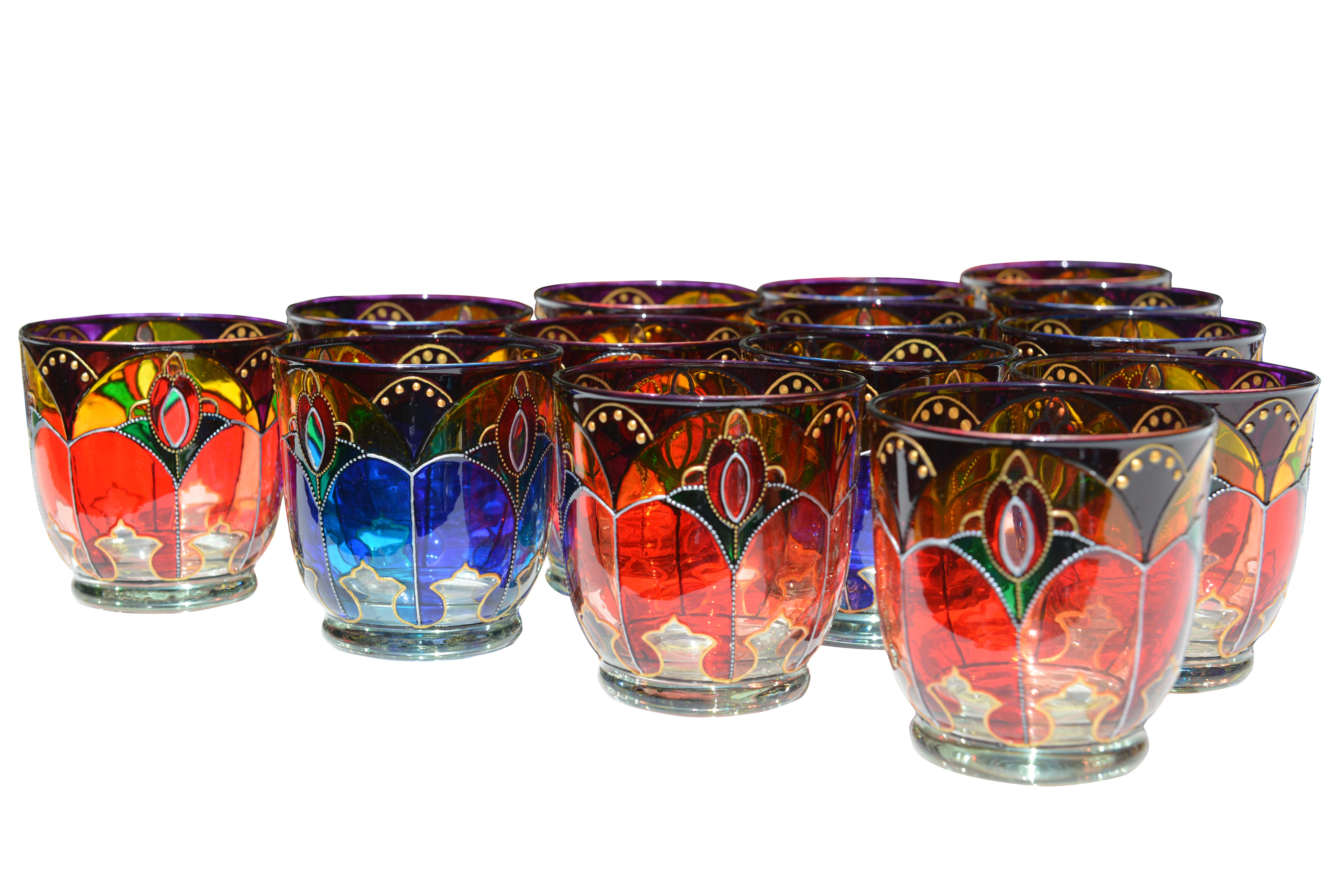 Spanish Set of 14 Colored Glasses Made in Ibiza, circa 2000 For Sale
