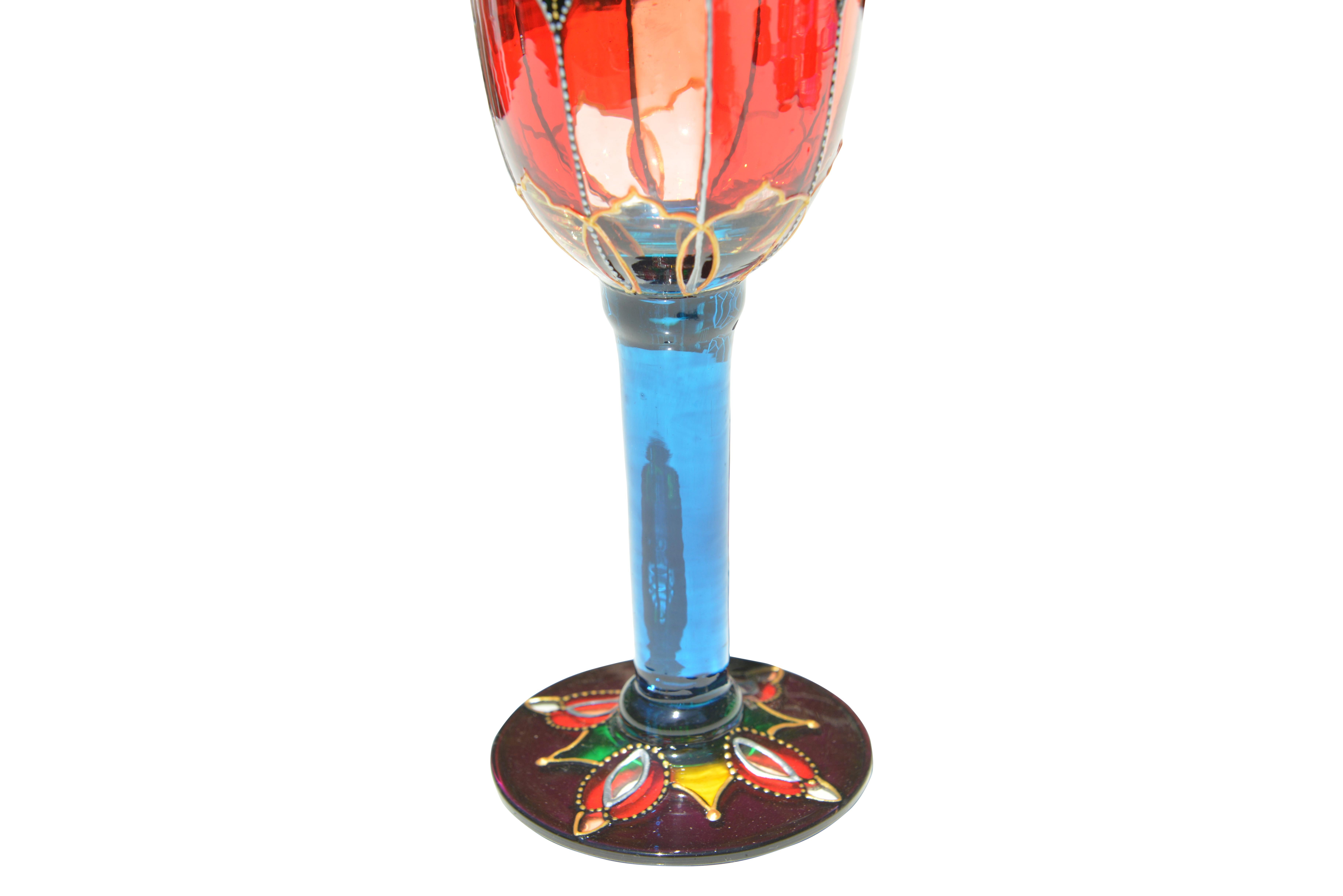 Crystal Set of 14 Coloured Glasses Made in Ibiza, circa 2000 For Sale