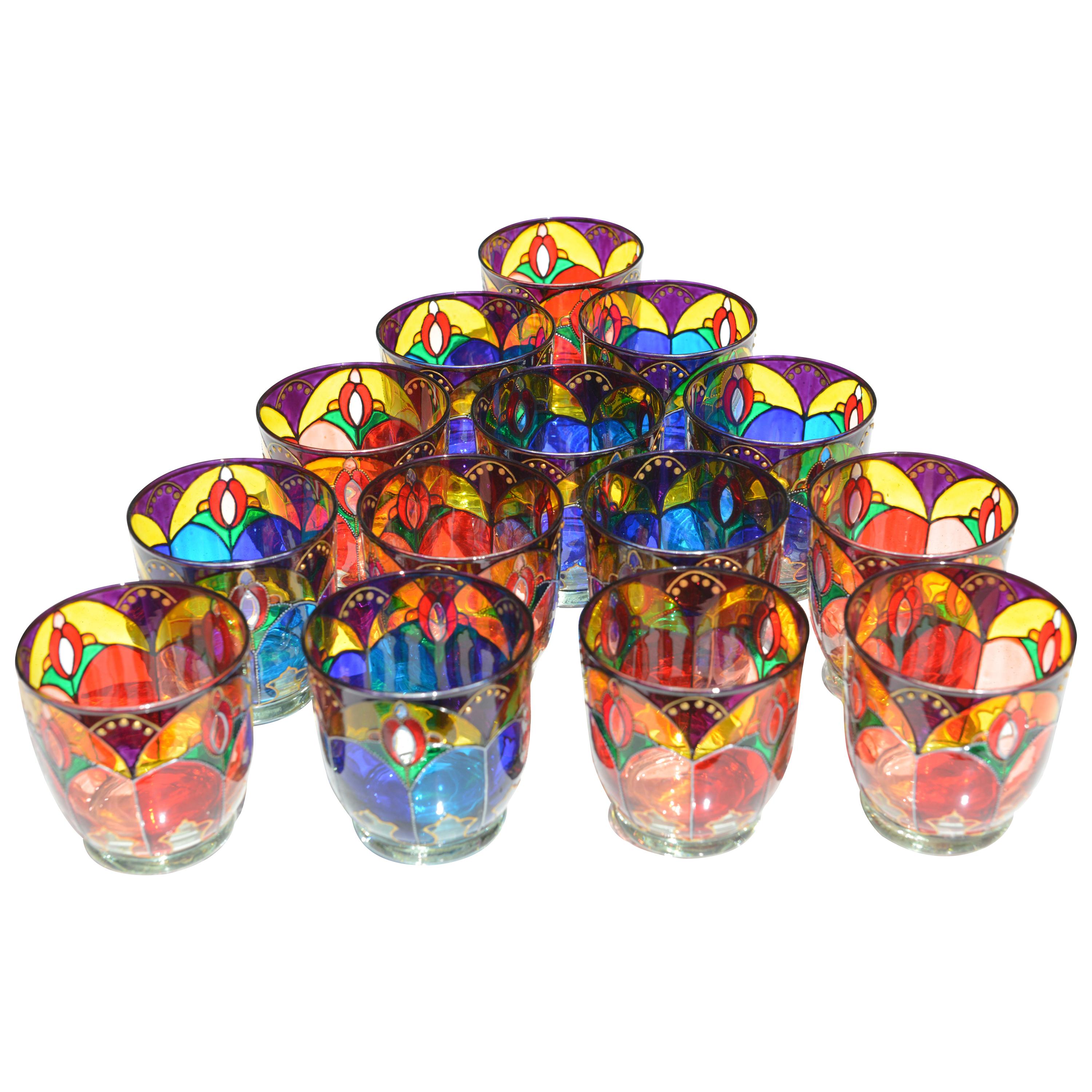 Set of 14 Colored Glasses Made in Ibiza, circa 2000 For Sale