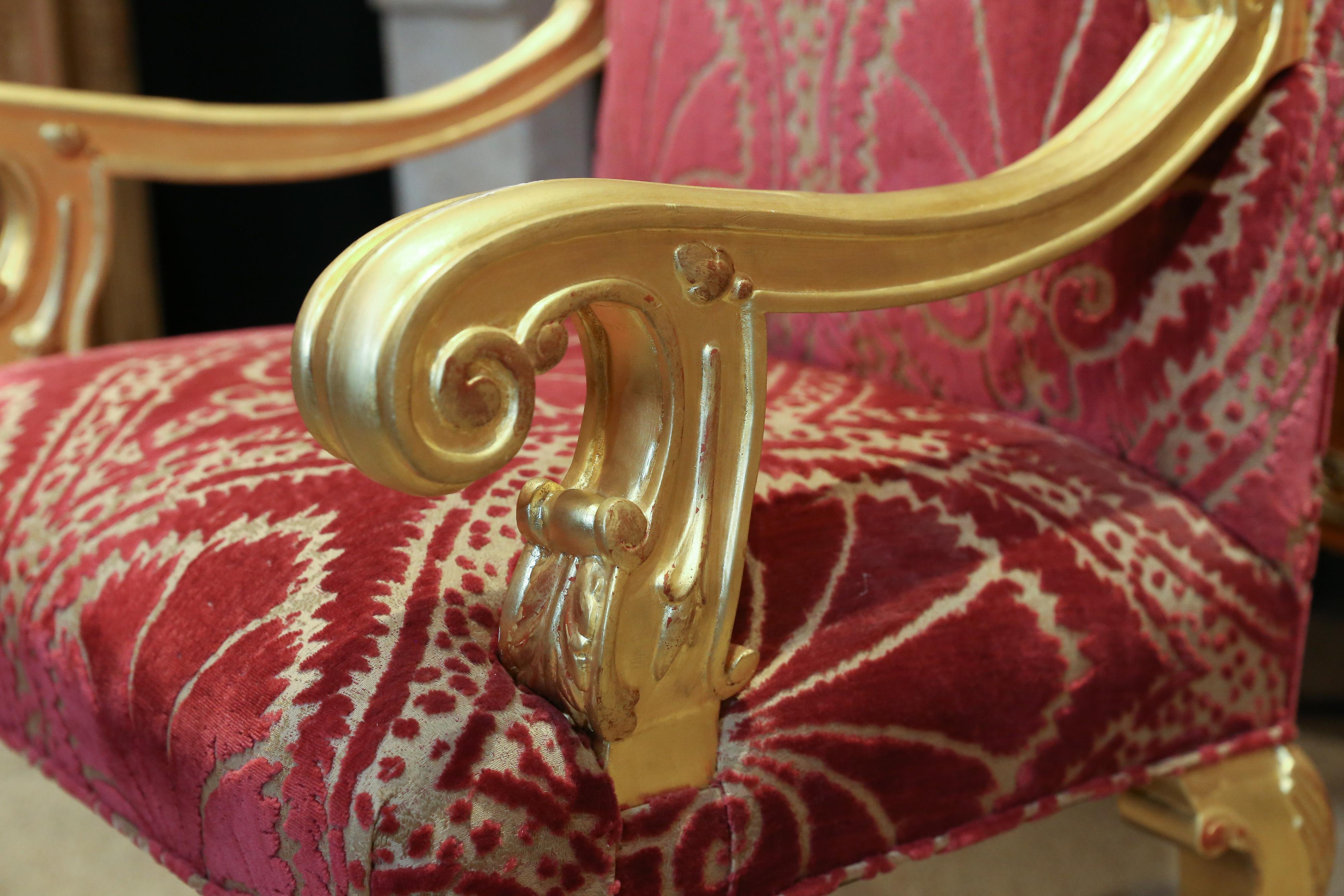 Velvet Set of 14 Custom Made Dining Chairs in the French Style, Giltwood