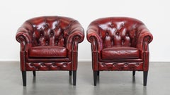 Set of 14 English Chesterfield Club Chairs in a Red Tone