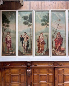 Set of 14 French 19th Century Painted Wooden Panels – Allegorical Figures & Deco