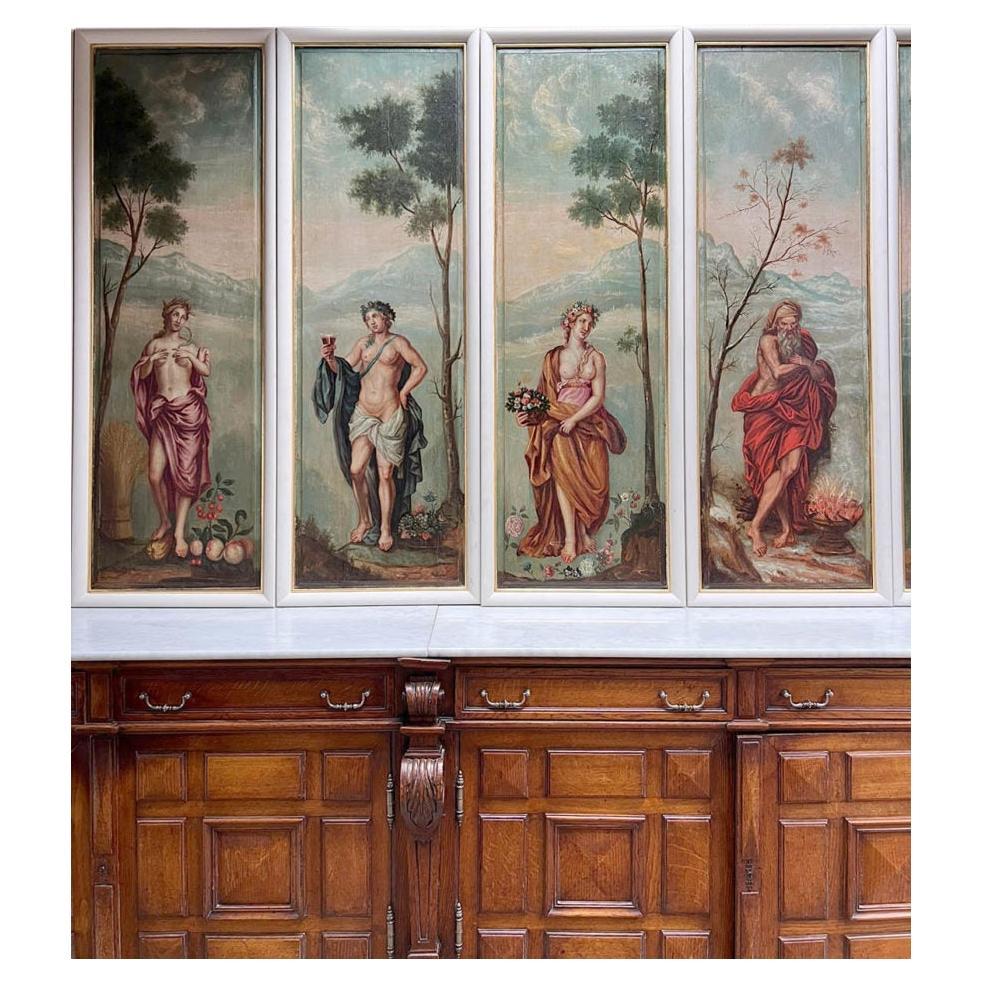 Set of 14 French 19th Century Painted Wooden Panels – Allegorical Figures & Deco