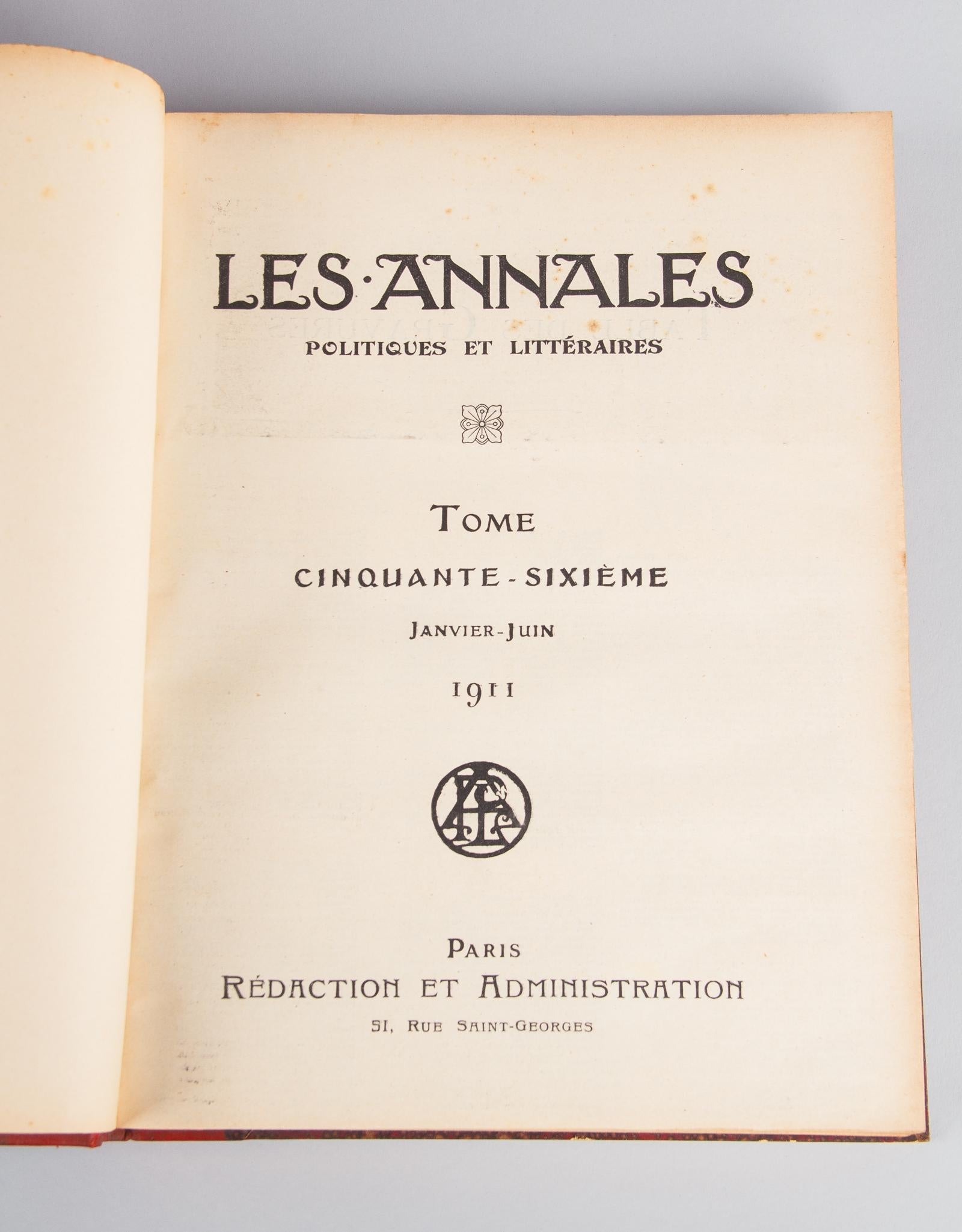Leather Set of 14 French Books-Les Annales, 1892-1912