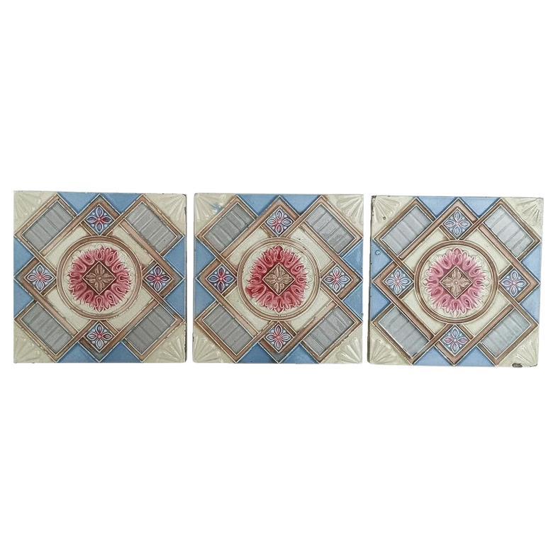 Set of  14 Glazed Relief Tiles Produits Céramiques de la Dyle, circa 1930 For Sale