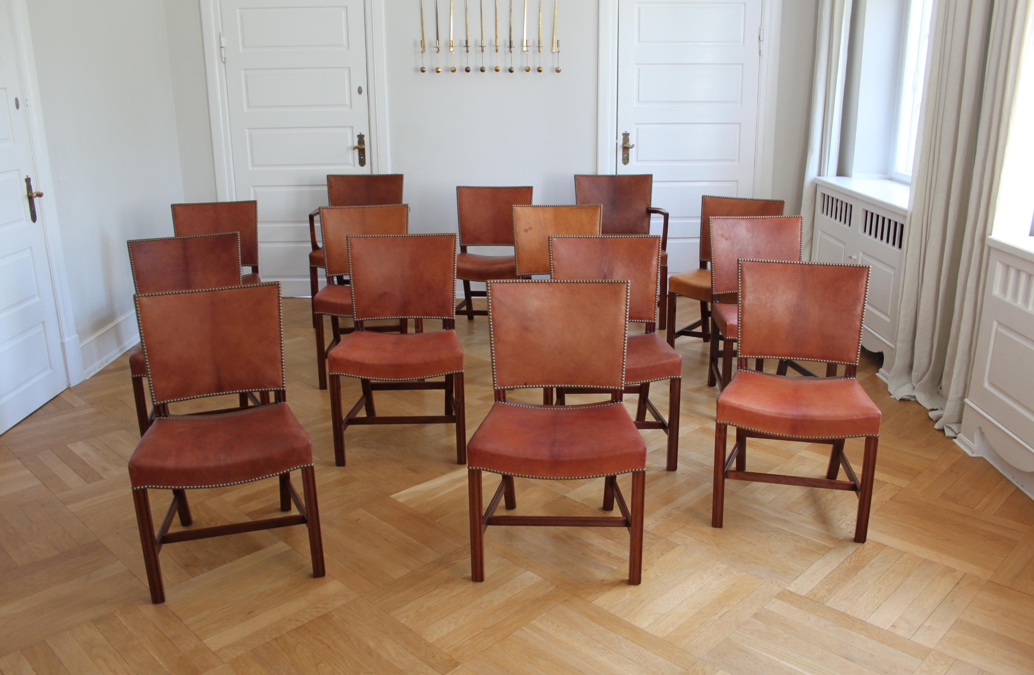 Scandinavian Modern Set of 14 Kaare Klint Red Chairs, Niger Leather, Mahogany