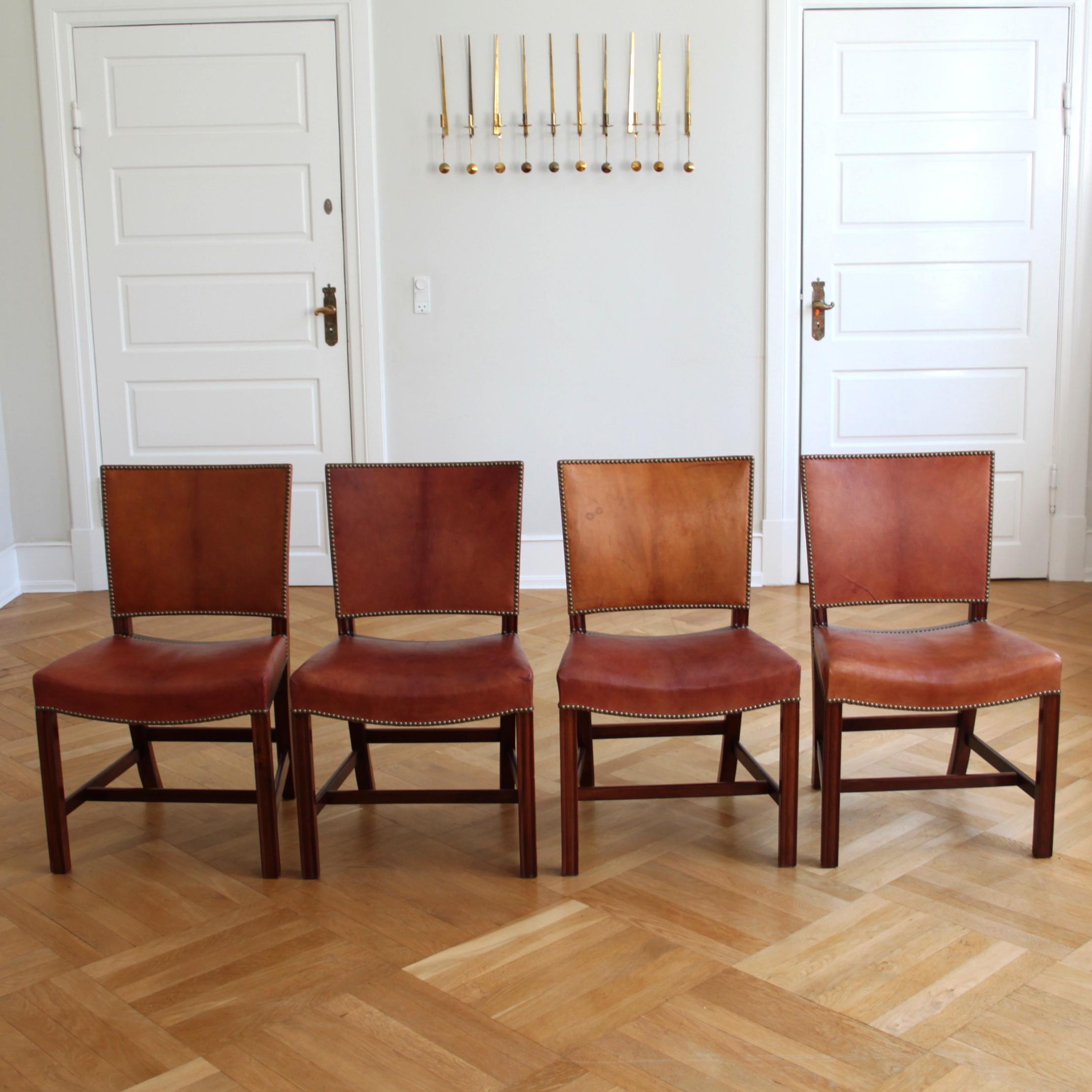European Set of 14 Kaare Klint Red Chairs, Niger Leather, Mahogany