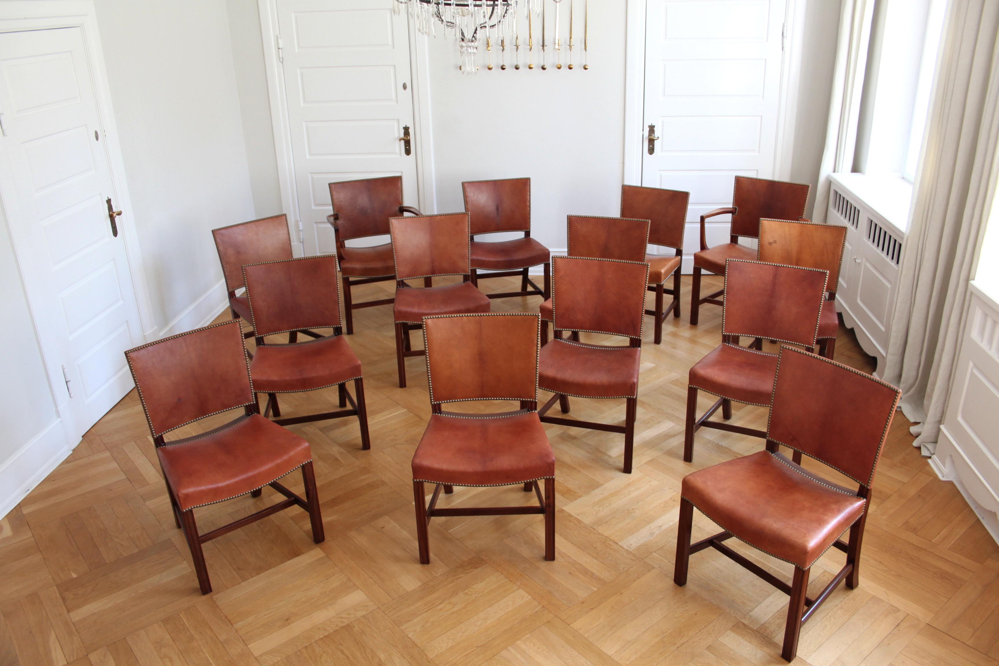 Set of 14 Kaare Klint Red Chairs, Niger Leather, Mahogany In Good Condition In Copenhagen, DK