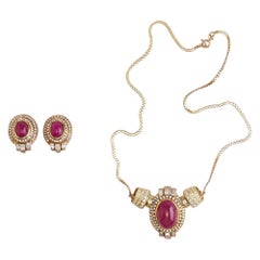 Conjunto de colgante de oro de 14 quilates, rubíes y diamantes con cadena y pendientes