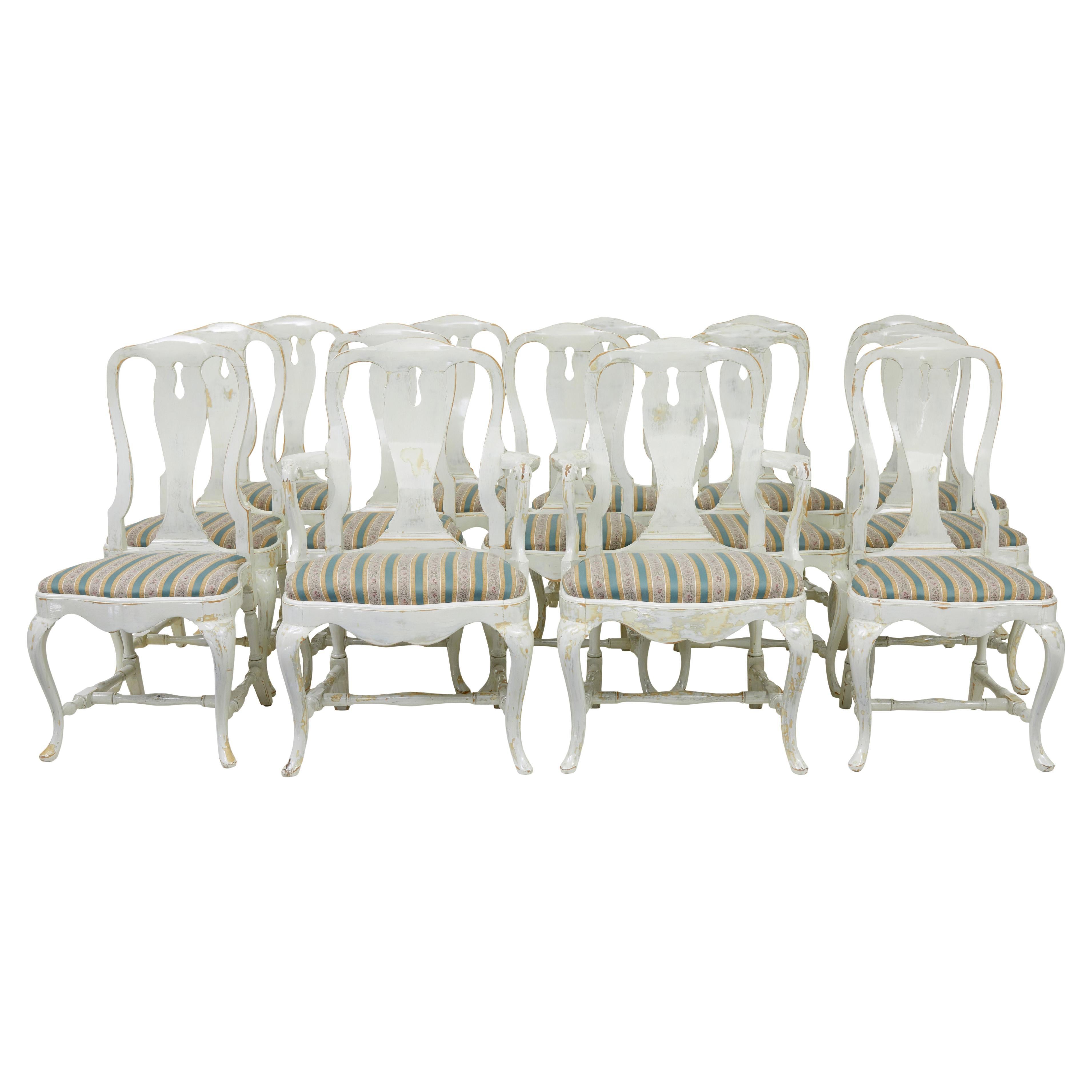 Set of 14 lacquered Queen Anne influenced dining chairs