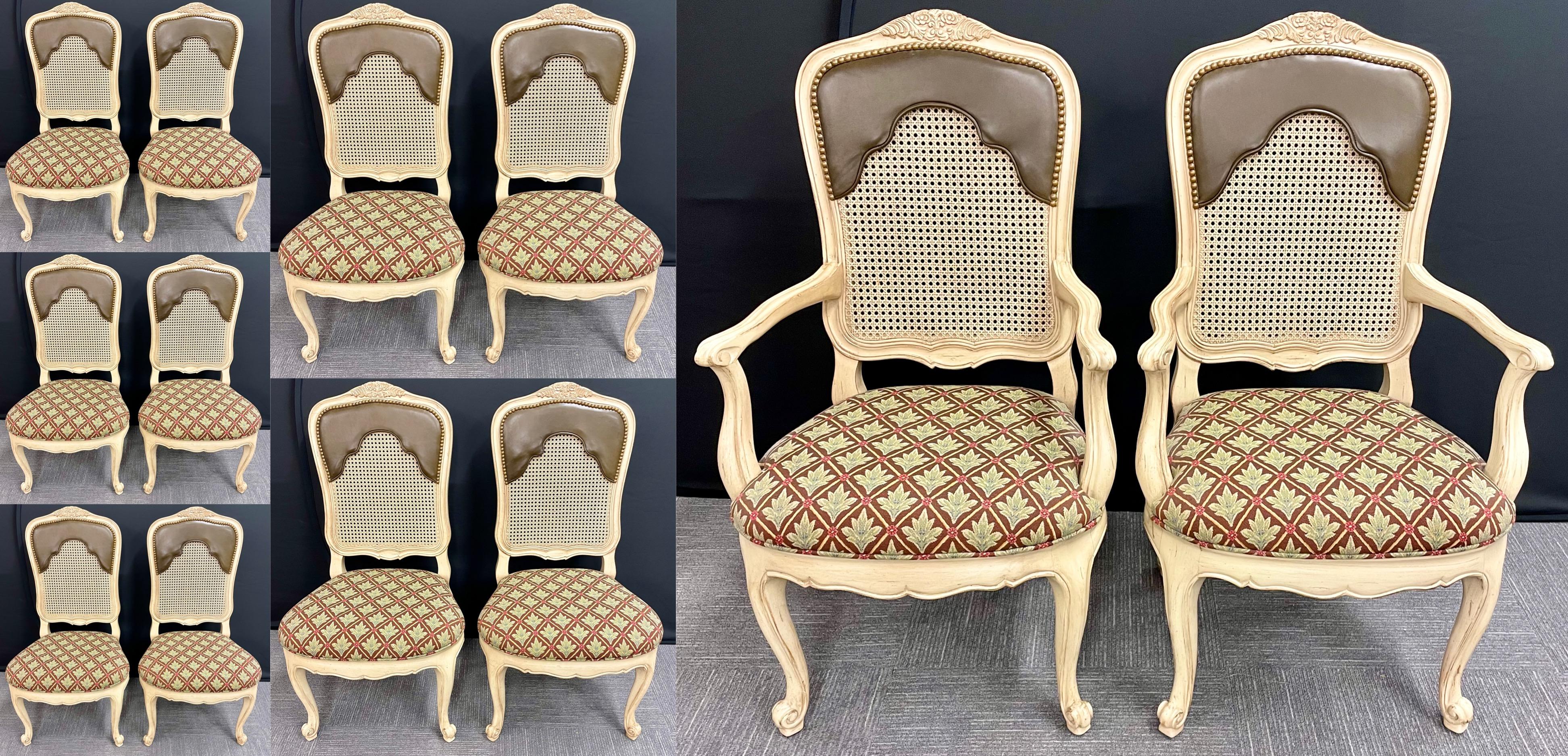 Set of 14 Louis XV Style Pickled Distress Dining Chairs In Good Condition In Stamford, CT
