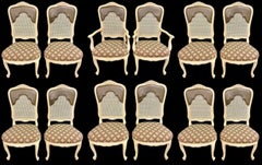 Set of 14 Louis XV Style Pickled Distress Dining Chairs