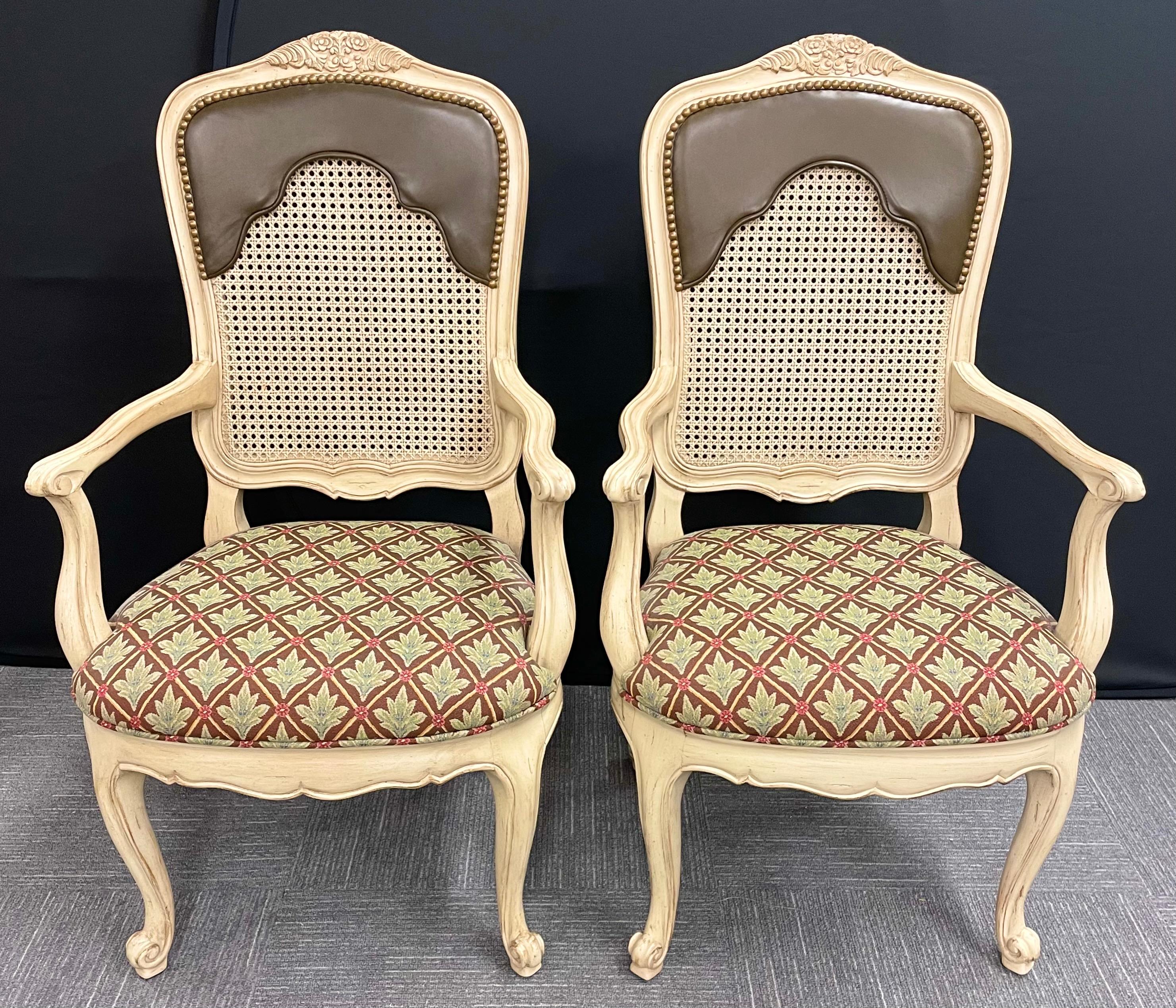 Country Set of 14 Louis XV Style Pickled Distress Dining Chairs