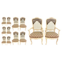 Set of 14 Louis XV Style Pickled Distress Dining Chairs