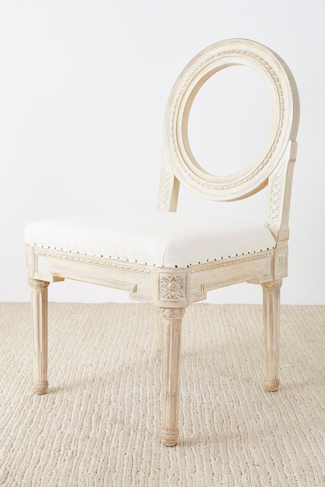 Muslin Set of Six Louis XVI Gustavian Style Dining Chairs