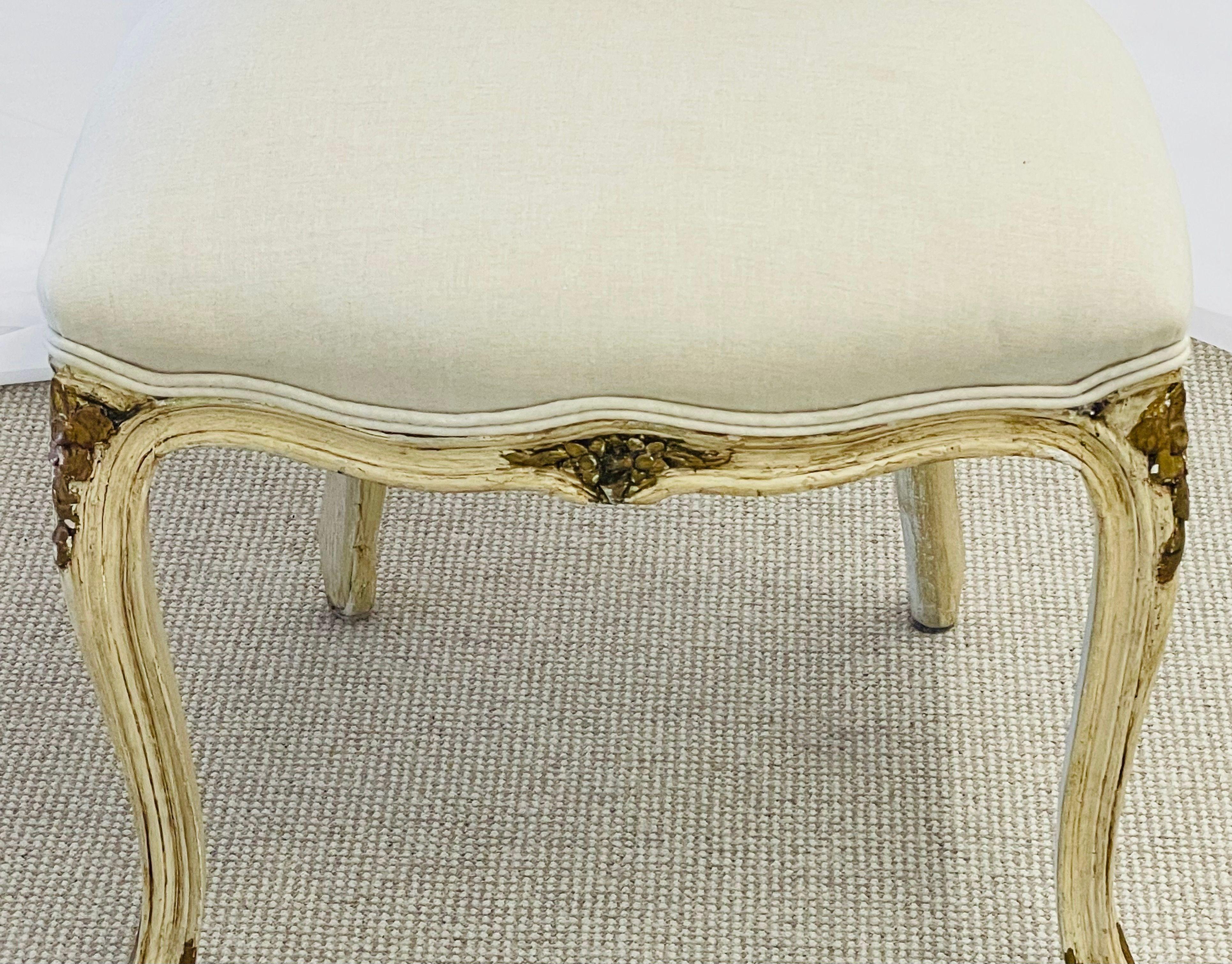 Maison Jansen, Gustavian, Dining Chairs, Ivory Painted Wood, White Fabric, 1940s For Sale 6