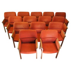 Set of 14 Mid Century Jens Risom Oak Orange Dining Conference Arm Chairs MCM