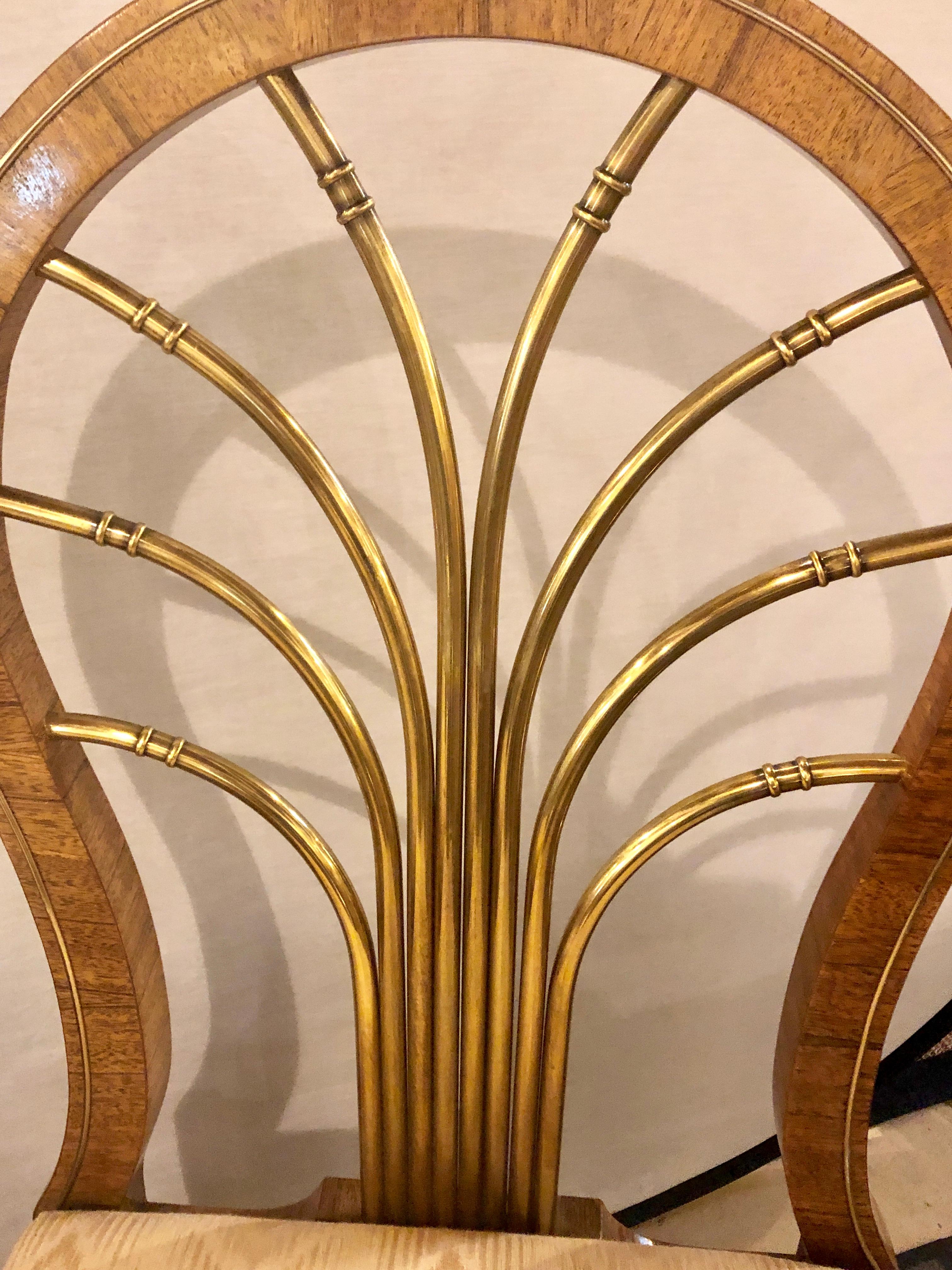 Set of 14 Mid-Century Modern Master-Craft Bronze Mounted Burl Wood Dining Chair 6