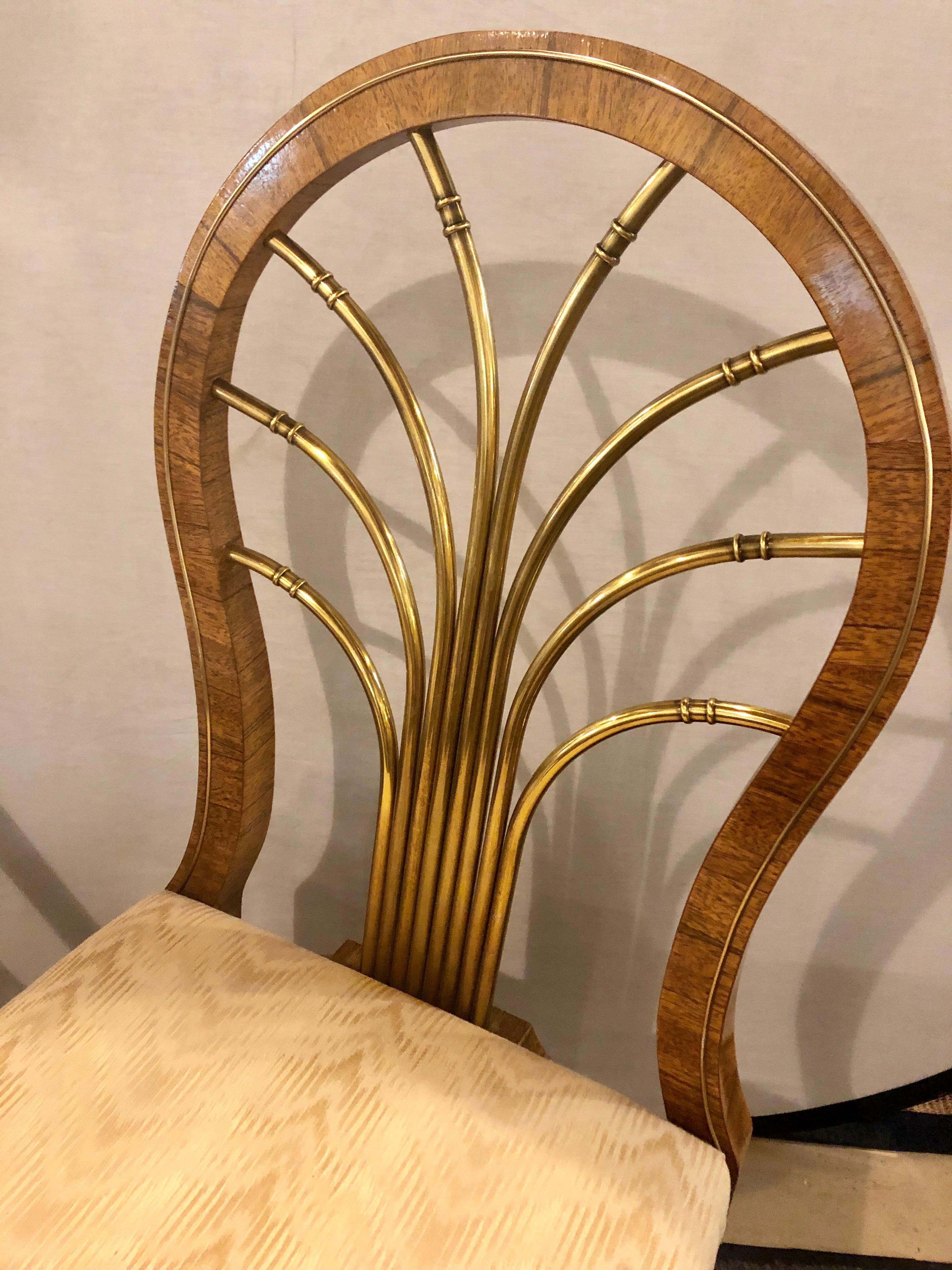 Set of 14 Mid-Century Modern Master-Craft Bronze Mounted Burl Wood Dining Chair 8