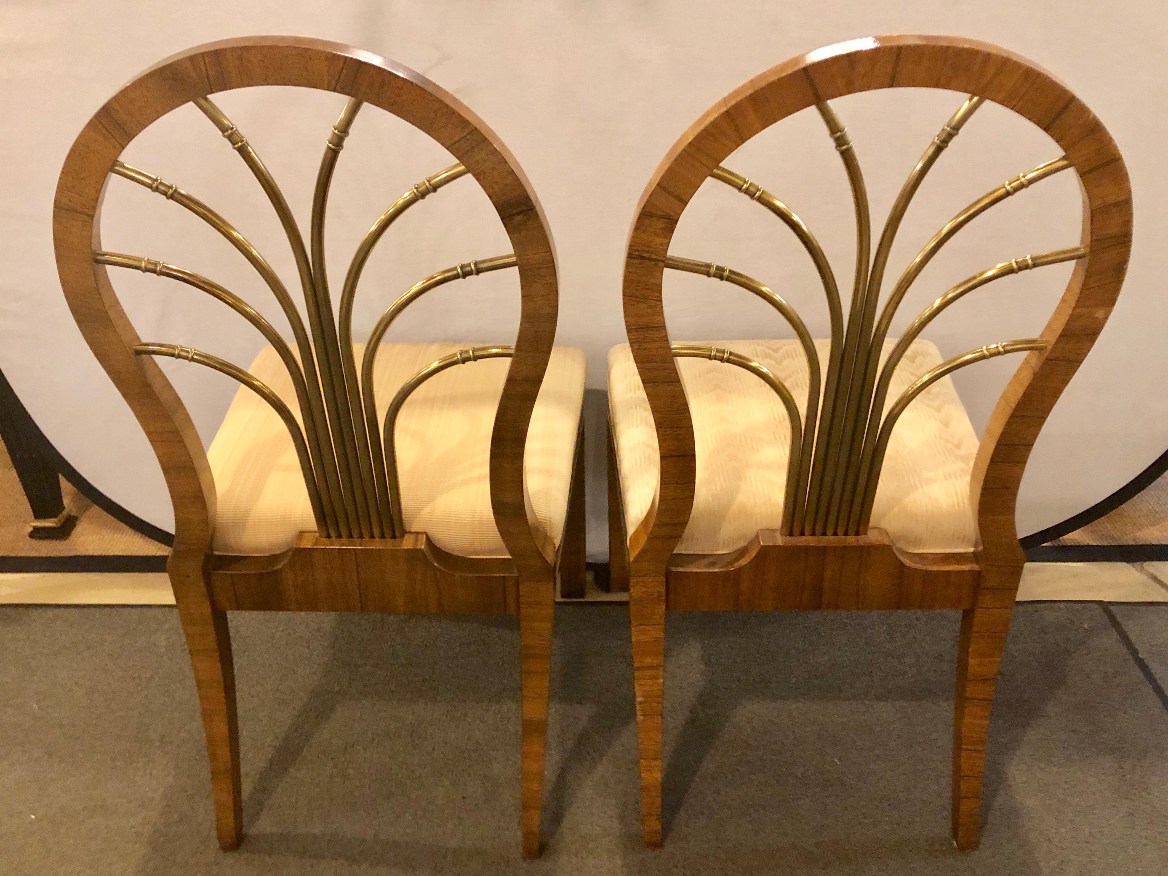 Set of 14 Mid-Century Modern Master-Craft Bronze Mounted Burl Wood Dining Chair 3