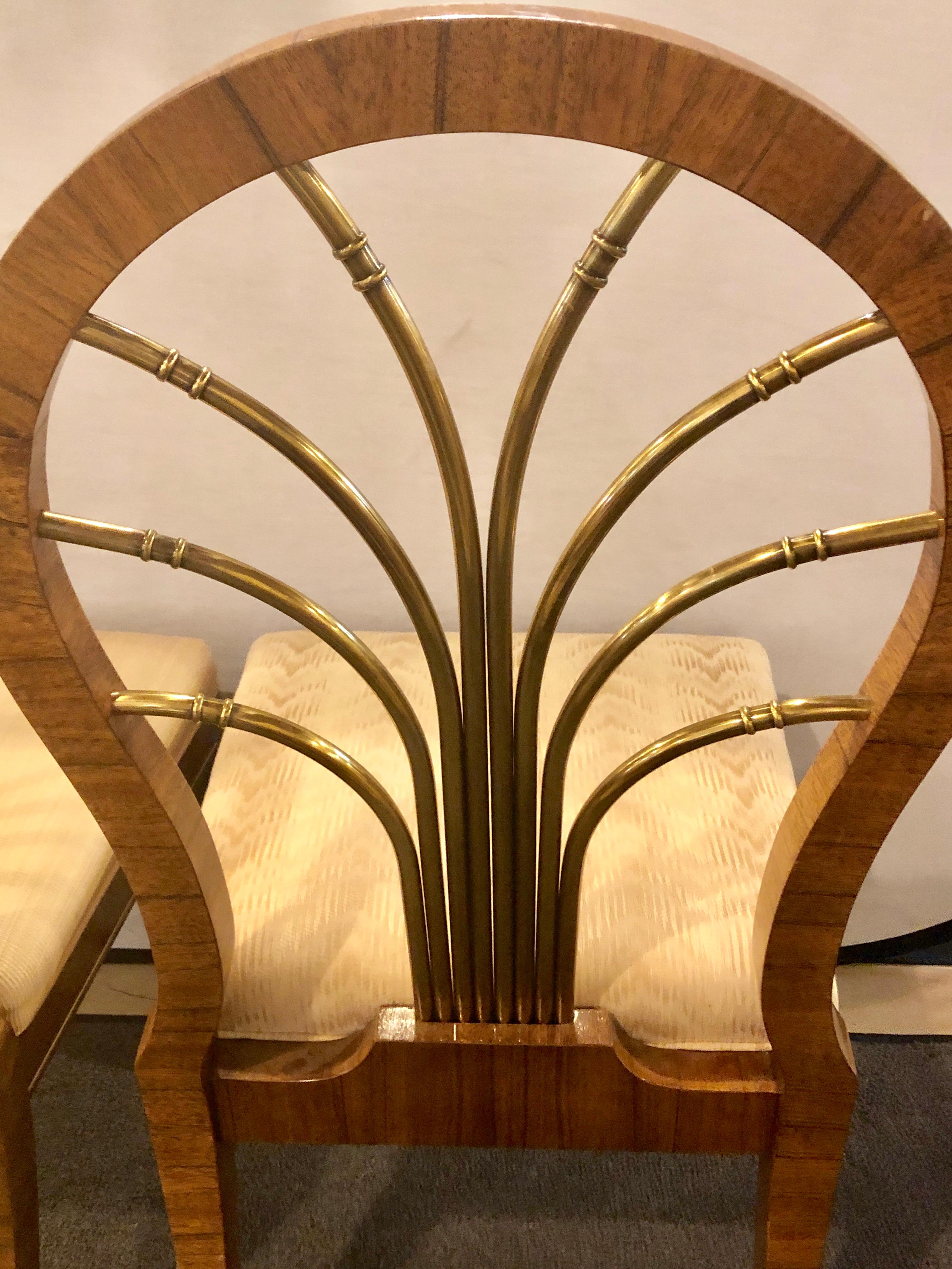 Set of 14 Mid-Century Modern Master-Craft Bronze Mounted Burl Wood Dining Chair 4