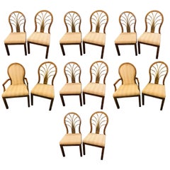 Set of 14 Mid-Century Modern Master-Craft Bronze Mounted Burl Wood Dining Chair