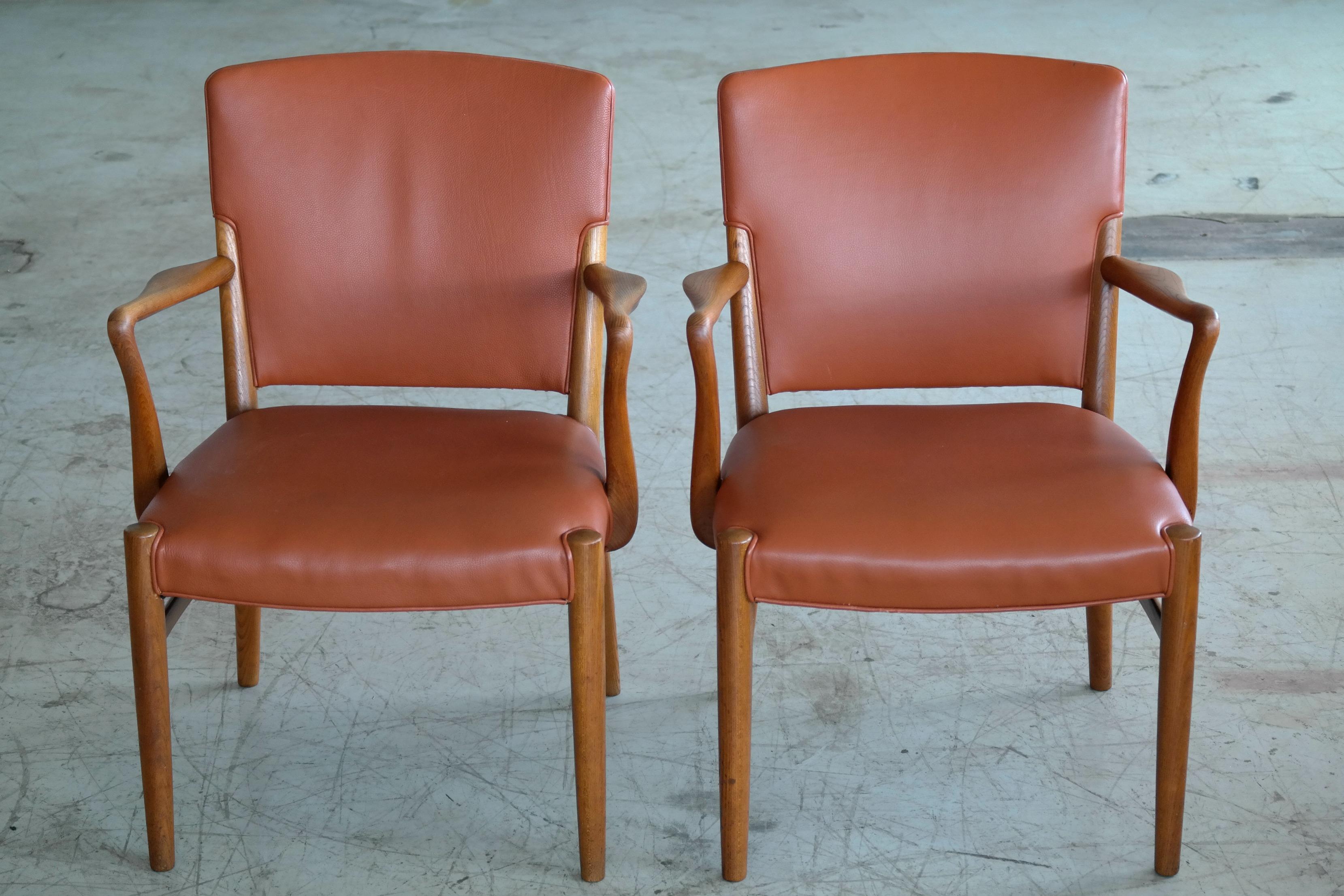Mid-Century Modern Set of 14 Midcentury Danish Conference/ Dining Chairs  in Elm and Cognac Leather