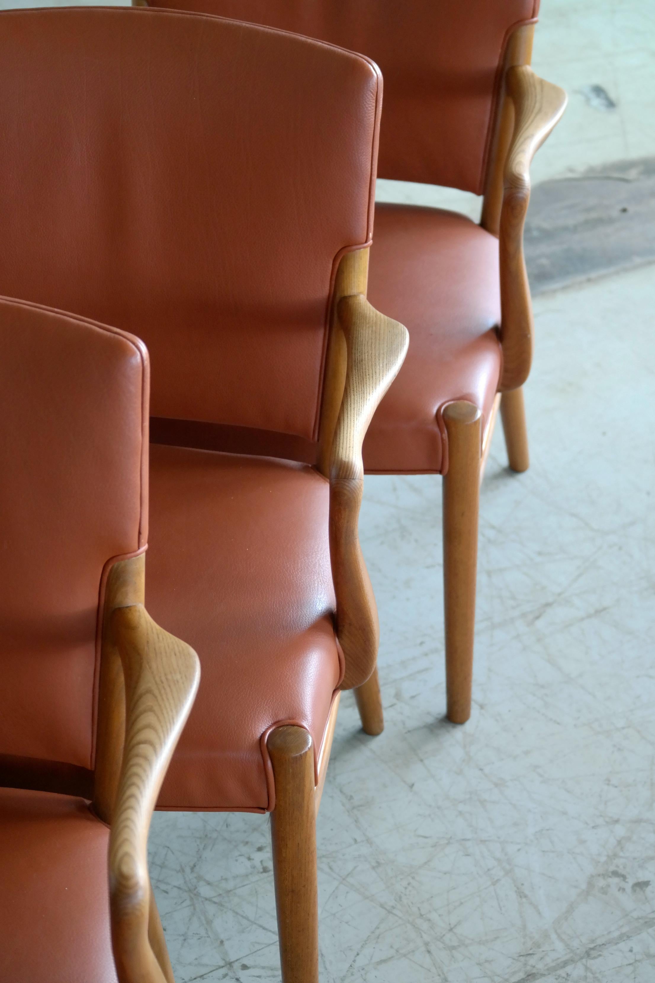 Set of 14 Midcentury Danish Conference/ Dining Chairs  in Elm and Cognac Leather In Excellent Condition In Bridgeport, CT