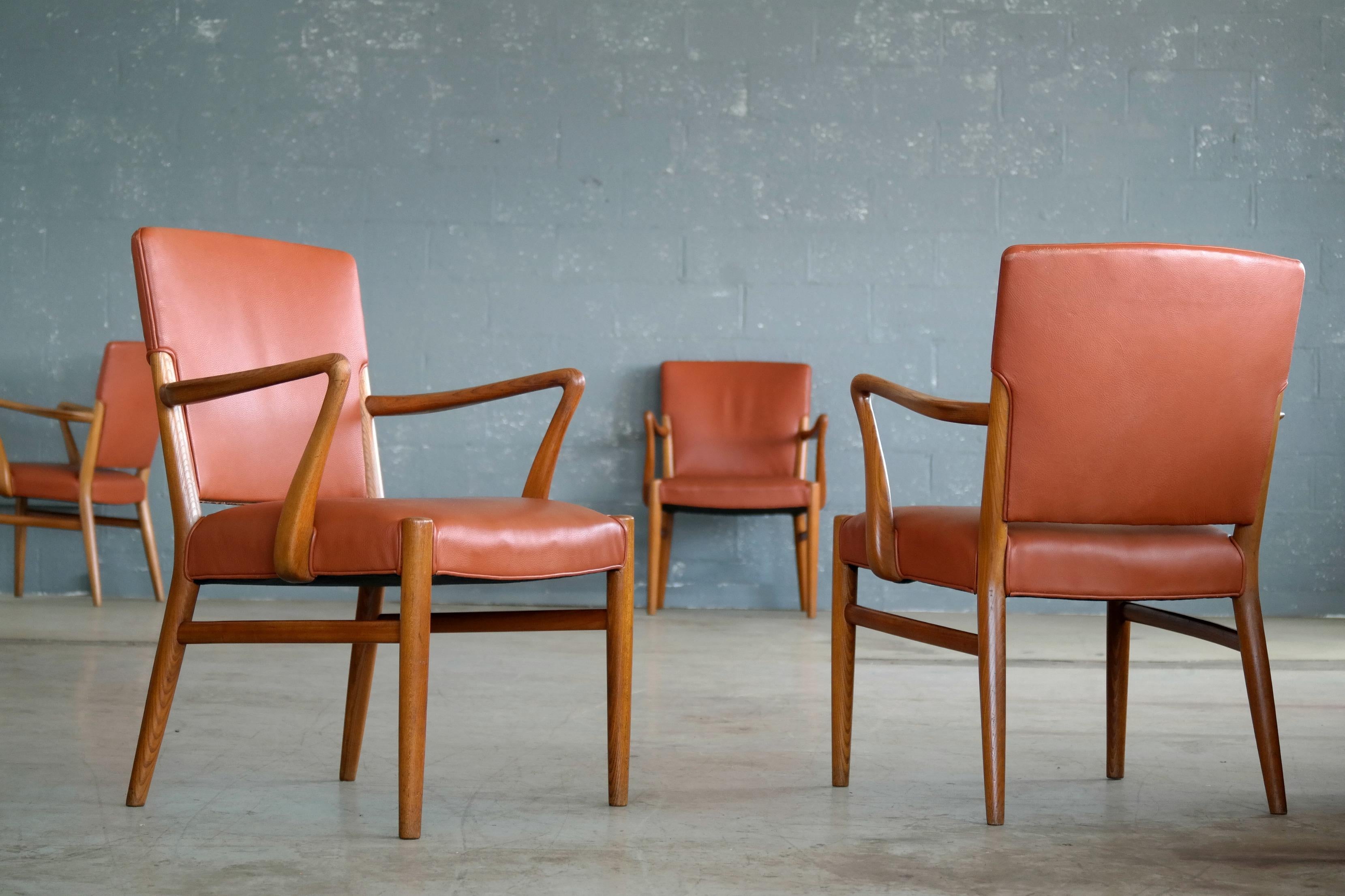 Mid-20th Century Set of 14 Midcentury Danish Conference/ Dining Chairs  in Elm and Cognac Leather