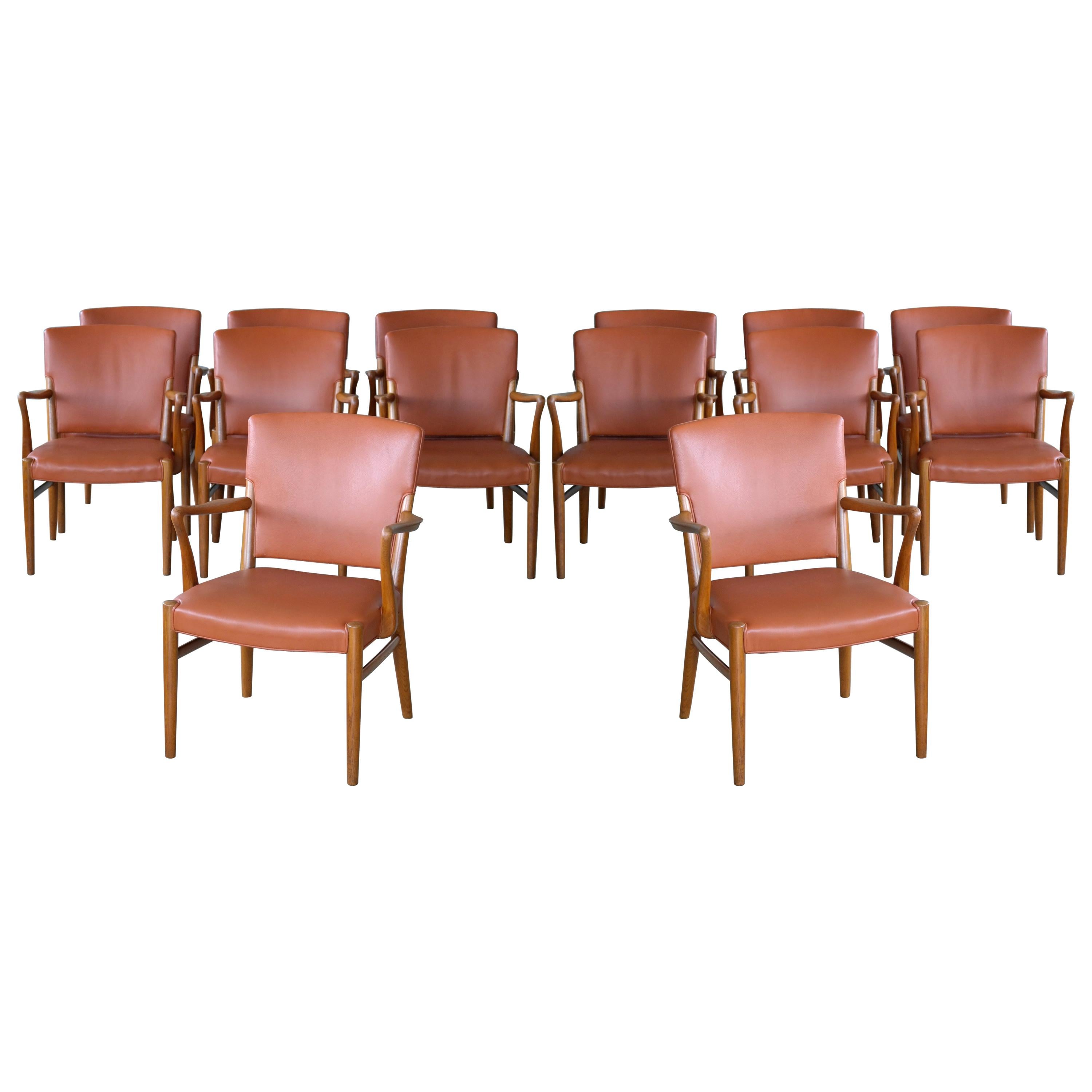 Set of 14 Midcentury Danish Conference/ Dining Chairs  in Elm and Cognac Leather