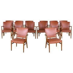 Set of 14 Midcentury Danish Conference/ Dining Chairs in Elm and Cognac Leather Set of 14 Midcentury Danish Conference/ Dining Chairs in Elm and Cognac Leather
