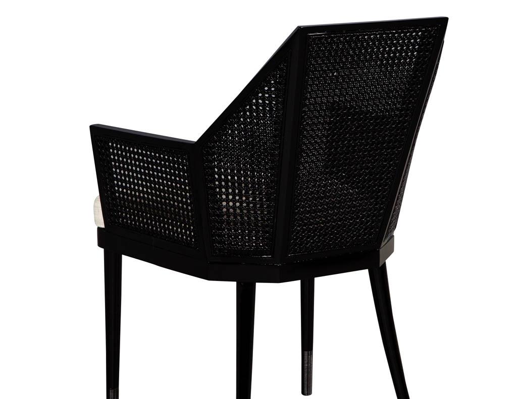Metal Set of 14 Modern Black Cane Dining Chairs by Baker Kara Man
