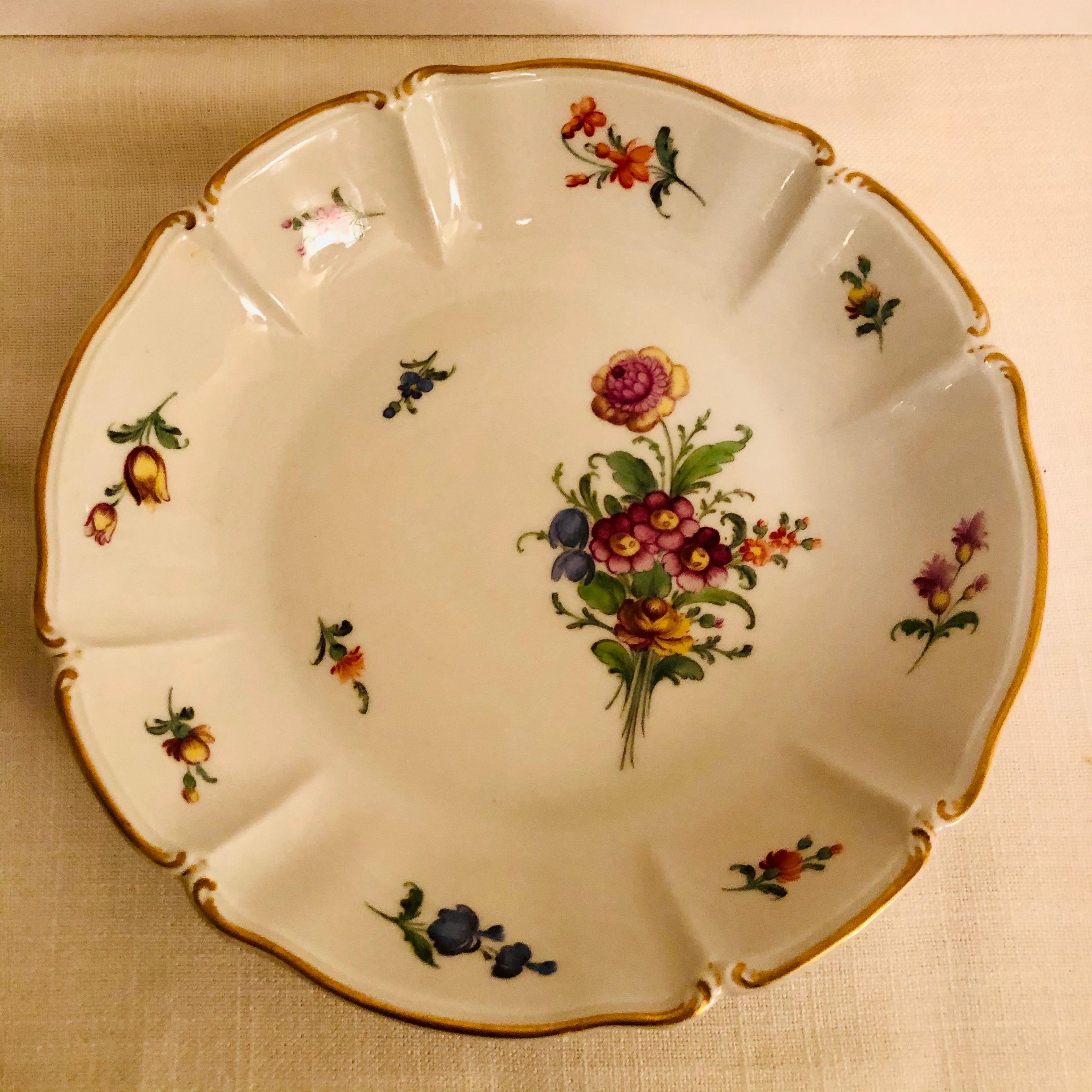 Mid-20th Century Set of 10 Nymphenburg Soup Bowls Each Painted With a Different Flower Bouquet For Sale