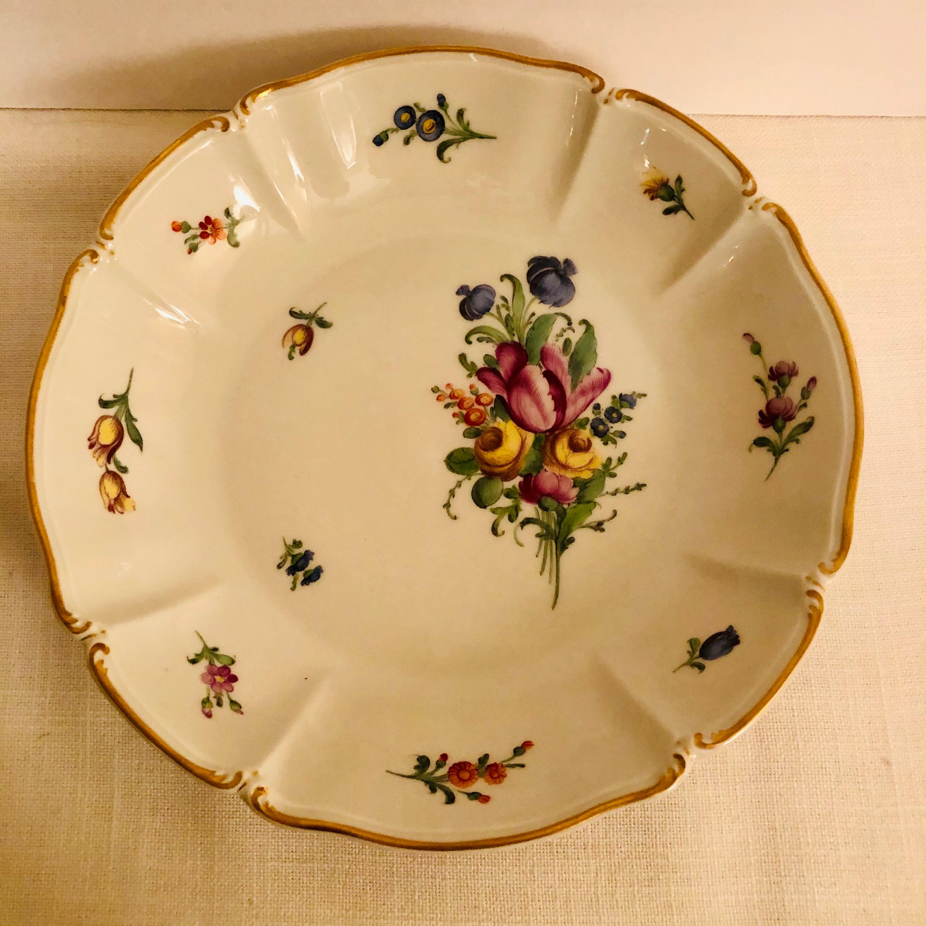 Porcelain Set of 10 Nymphenburg Soup Bowls Each Painted With a Different Flower Bouquet For Sale