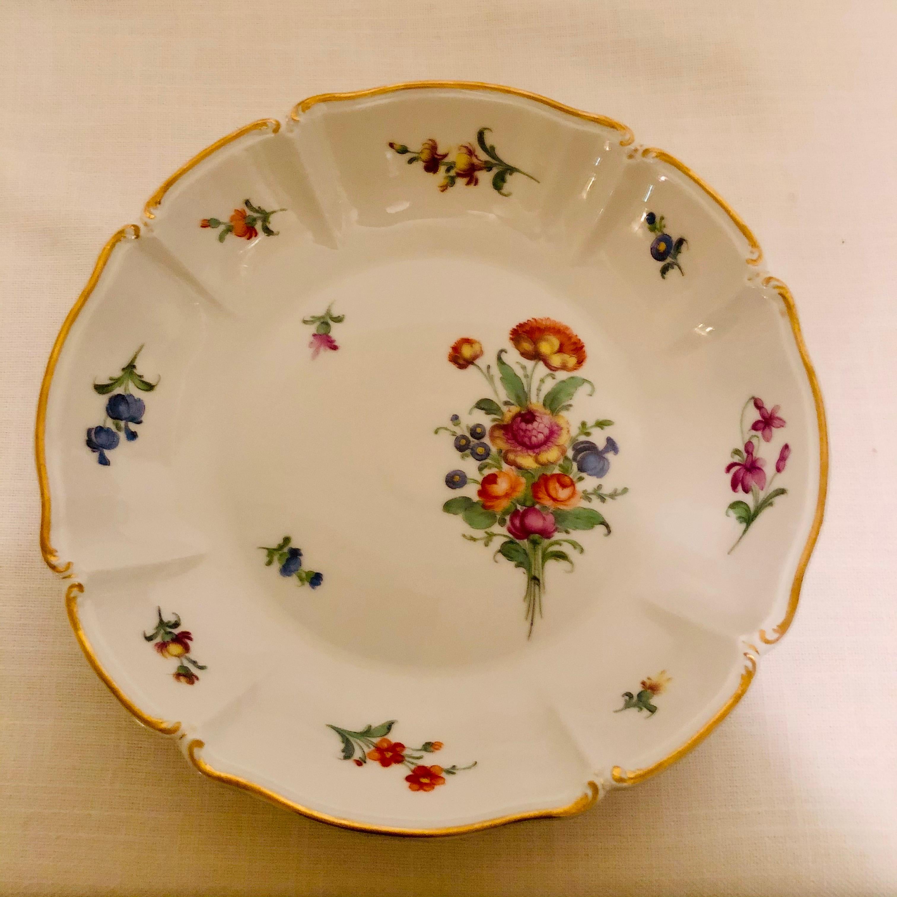 Set of 10 Nymphenburg Soup Bowls Each Painted With a Different Flower Bouquet For Sale 1