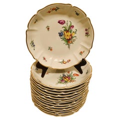 Set of 14 Nymphenburg Soup Bowls Each Painted With a Different Flower Bouquet