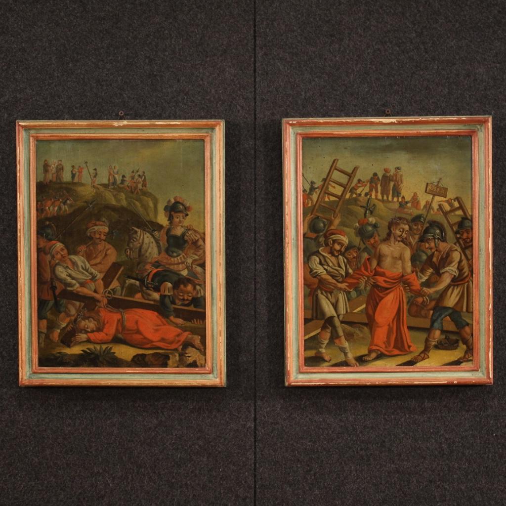 Set of 14 Oil on Panel Antique Italian Religious Paintings Way of the Cross 1770 2