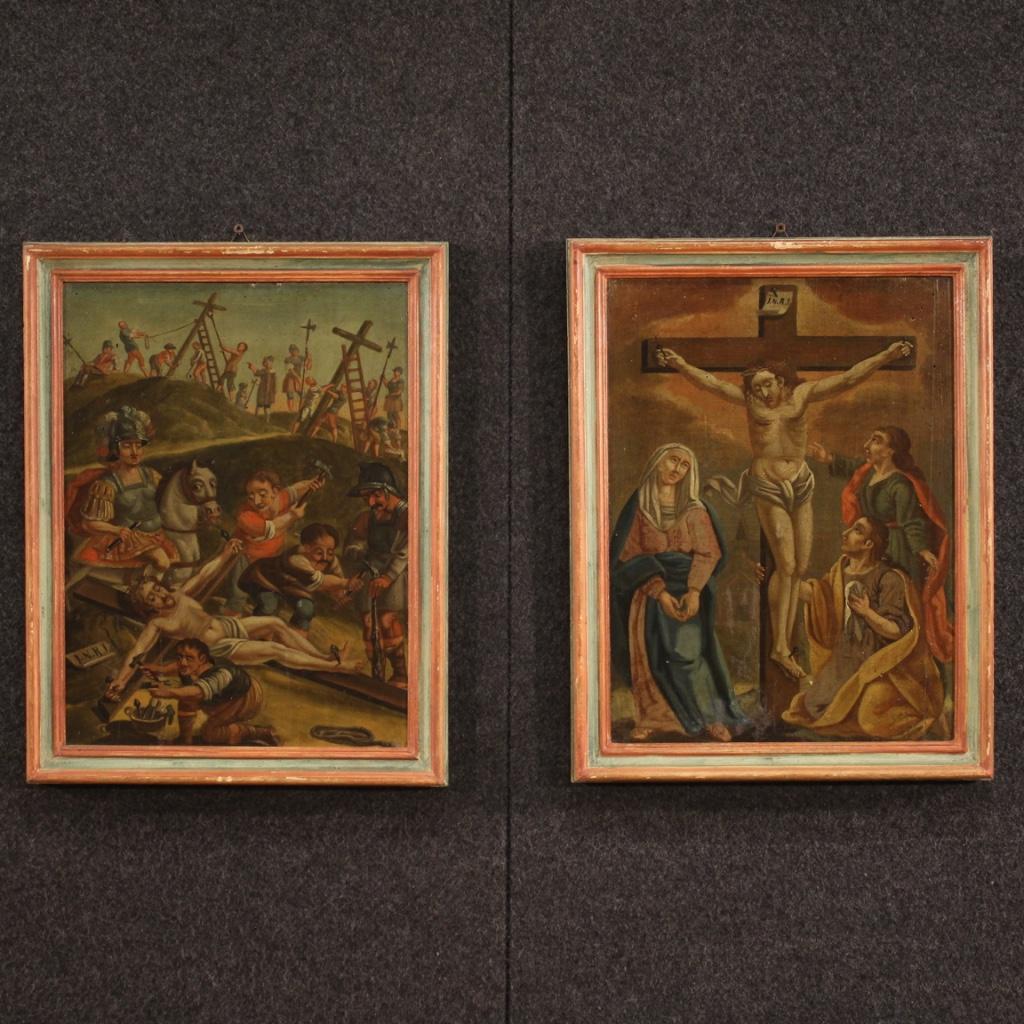 Set of 14 Oil on Panel Antique Italian Religious Paintings Way of the Cross 1770 3