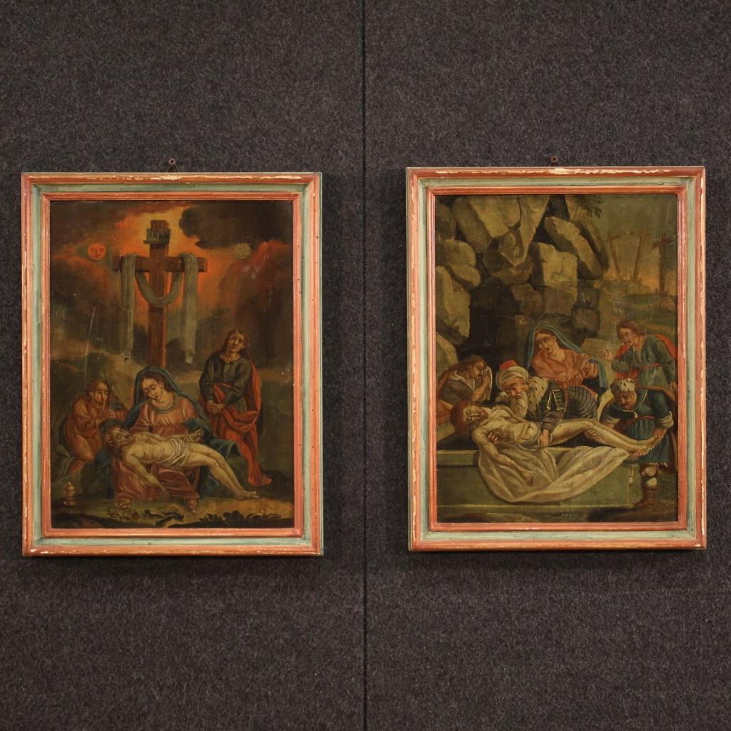 Set of 14 Oil on Panel Antique Italian Religious Paintings Way of the Cross 1770 4