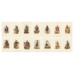 Set of 14 Original Antique Prints of Costumes of the Clans of Scotland