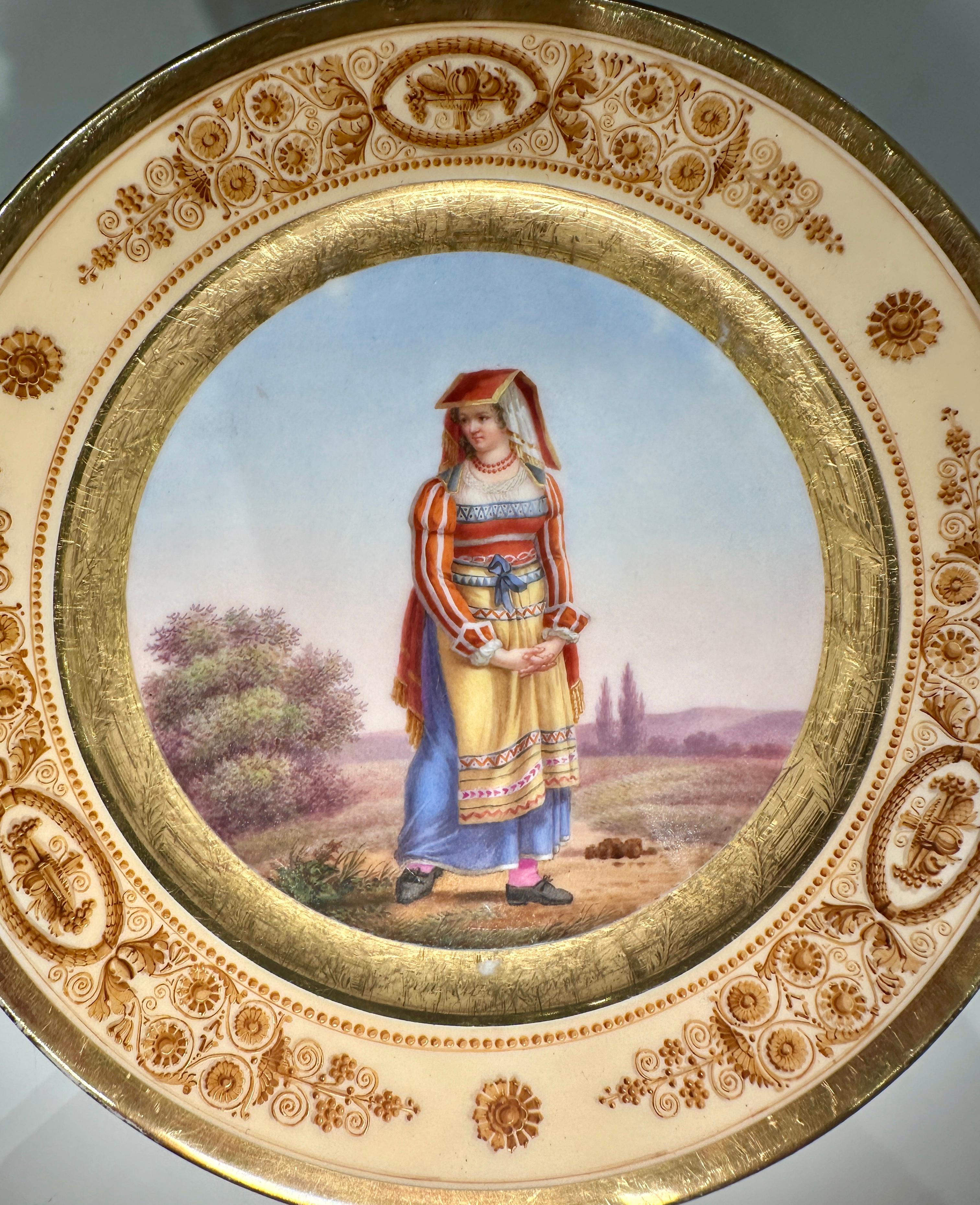 Set of 14 Paris Plates With Provincial Figures In Indigenous Dress, circa 1820 4