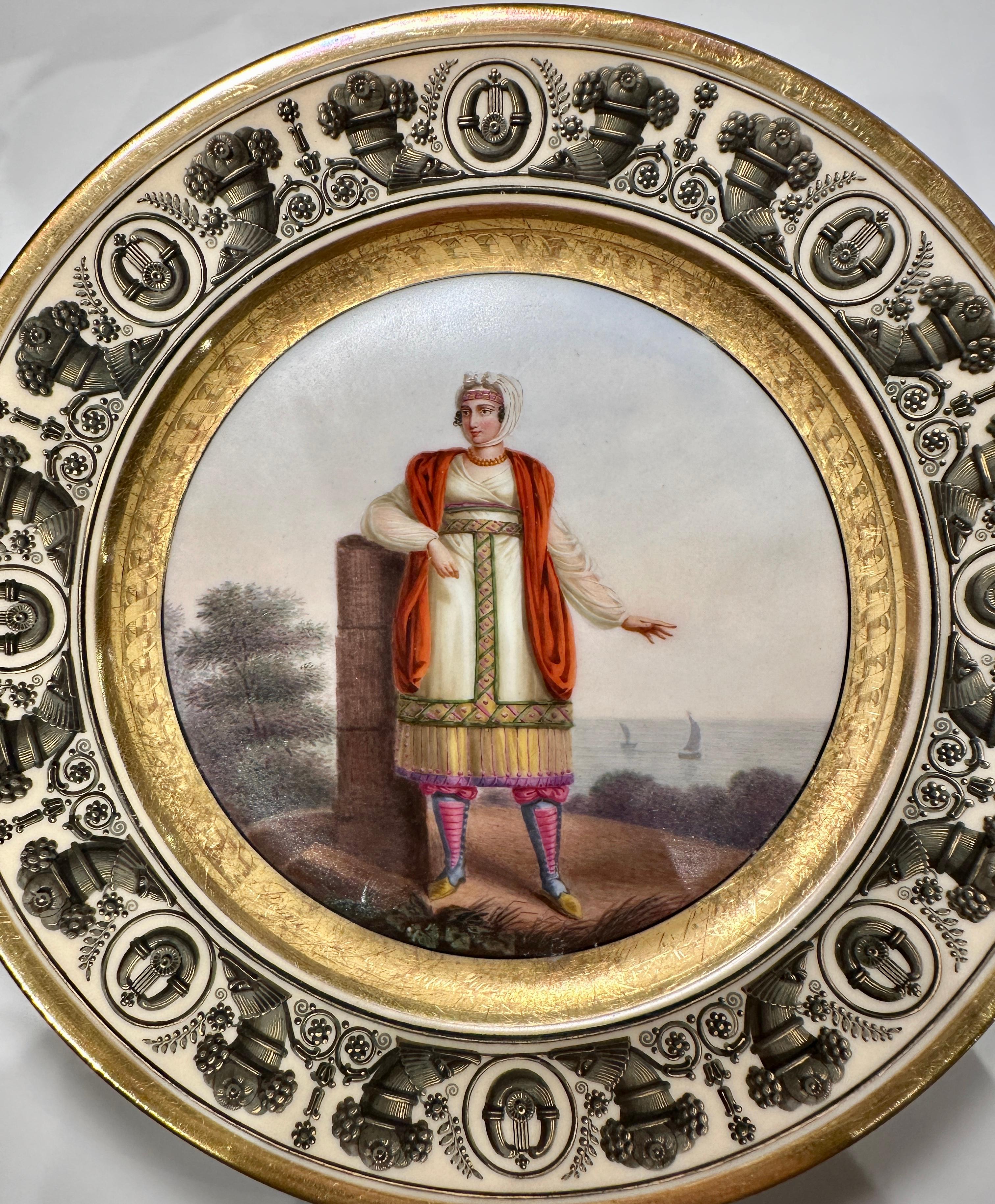 Set of 14 Paris Plates With Provincial Figures In Indigenous Dress, circa 1820 5
