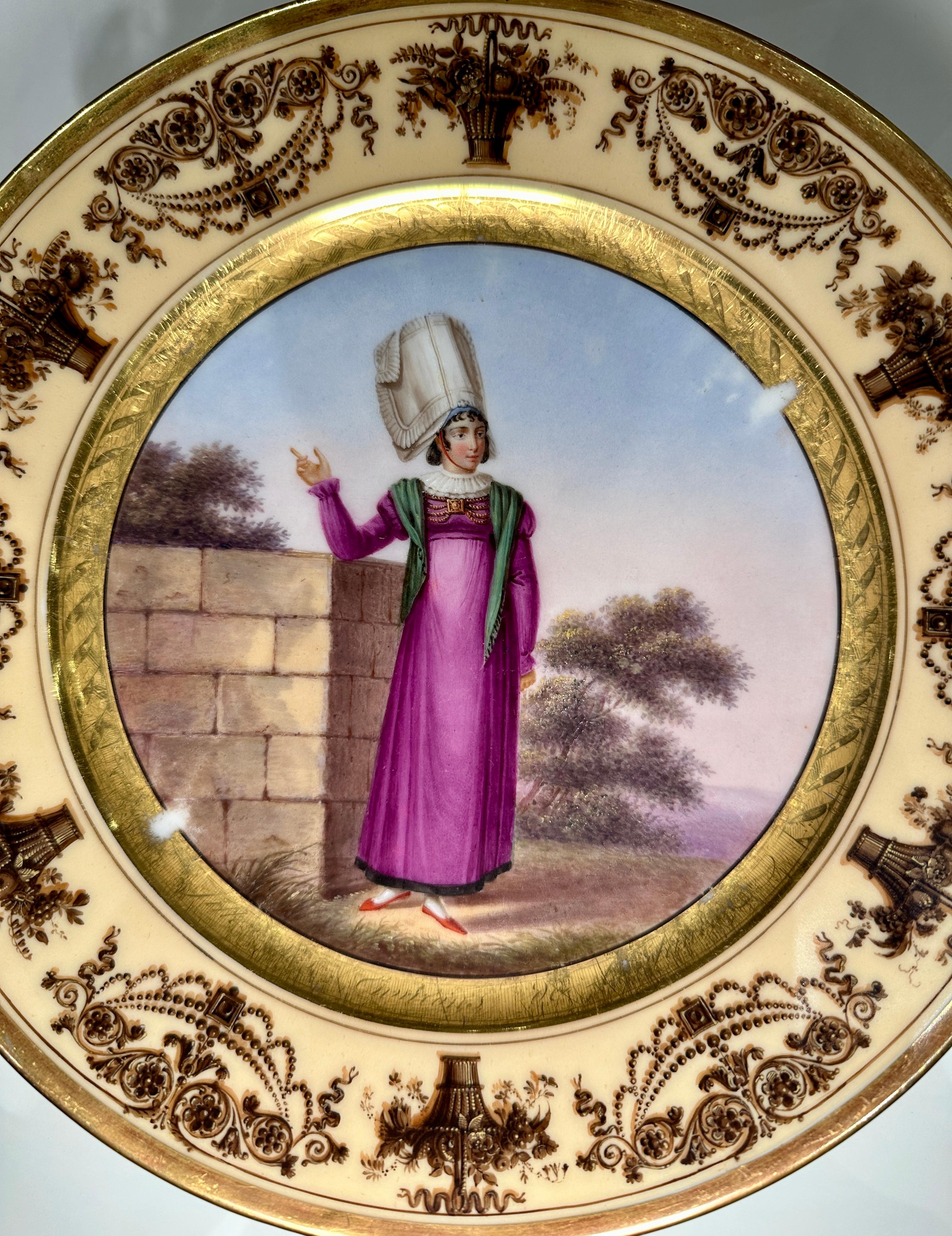 Set of 14 Paris Plates With Provincial Figures In Indigenous Dress, circa 1820 7