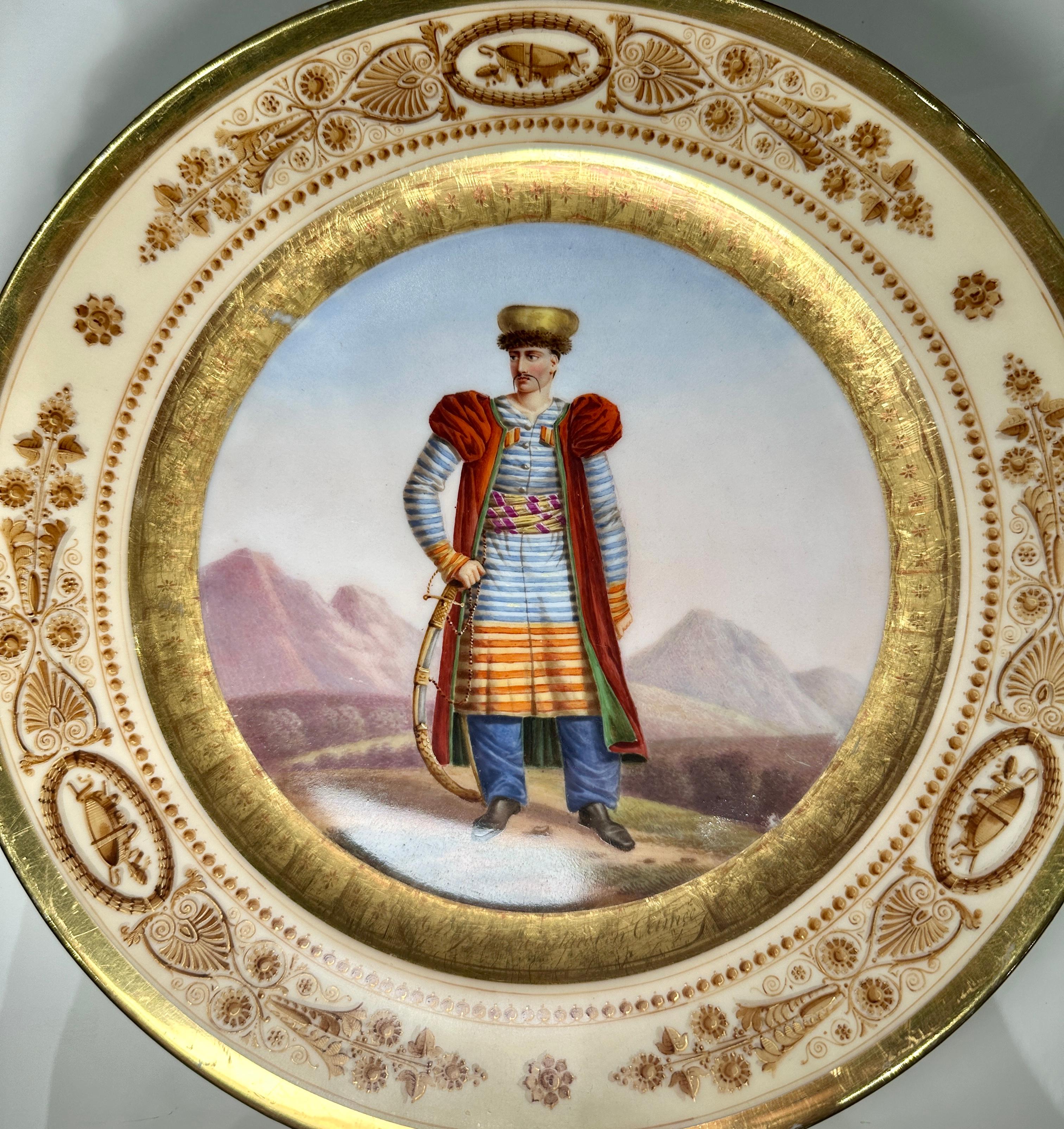 French Set of 14 Paris Plates With Provincial Figures In Indigenous Dress, circa 1820