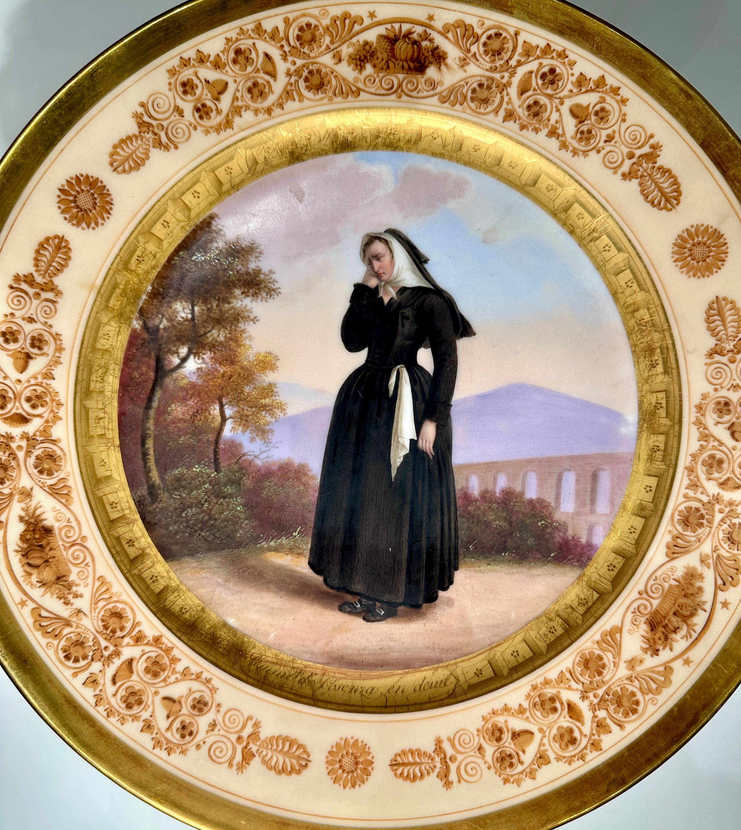 Set of 14 Paris Plates With Provincial Figures In Indigenous Dress, circa 1820 In Good Condition In New York, NY