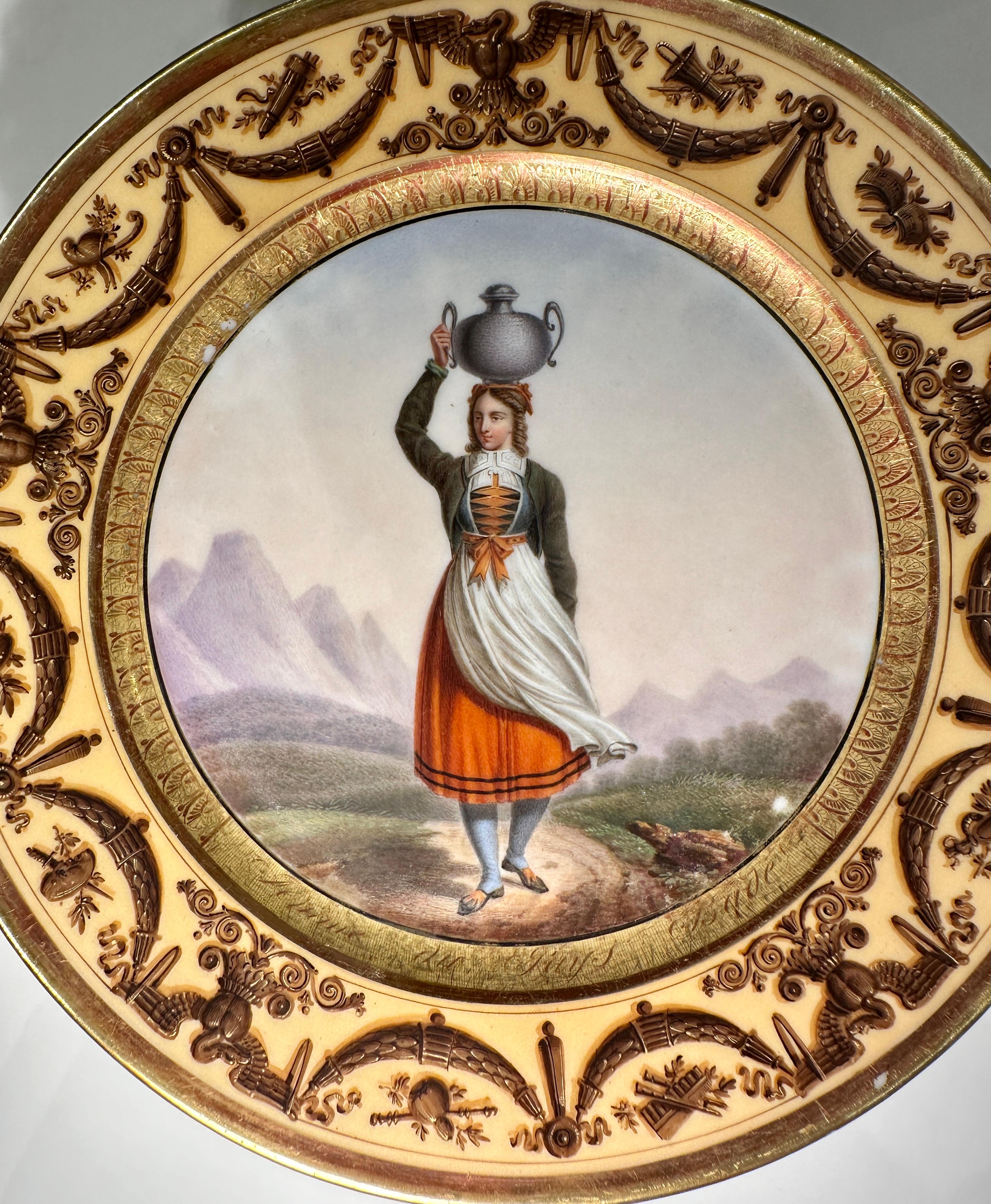 Porcelain Set of 14 Paris Plates With Provincial Figures In Indigenous Dress, circa 1820